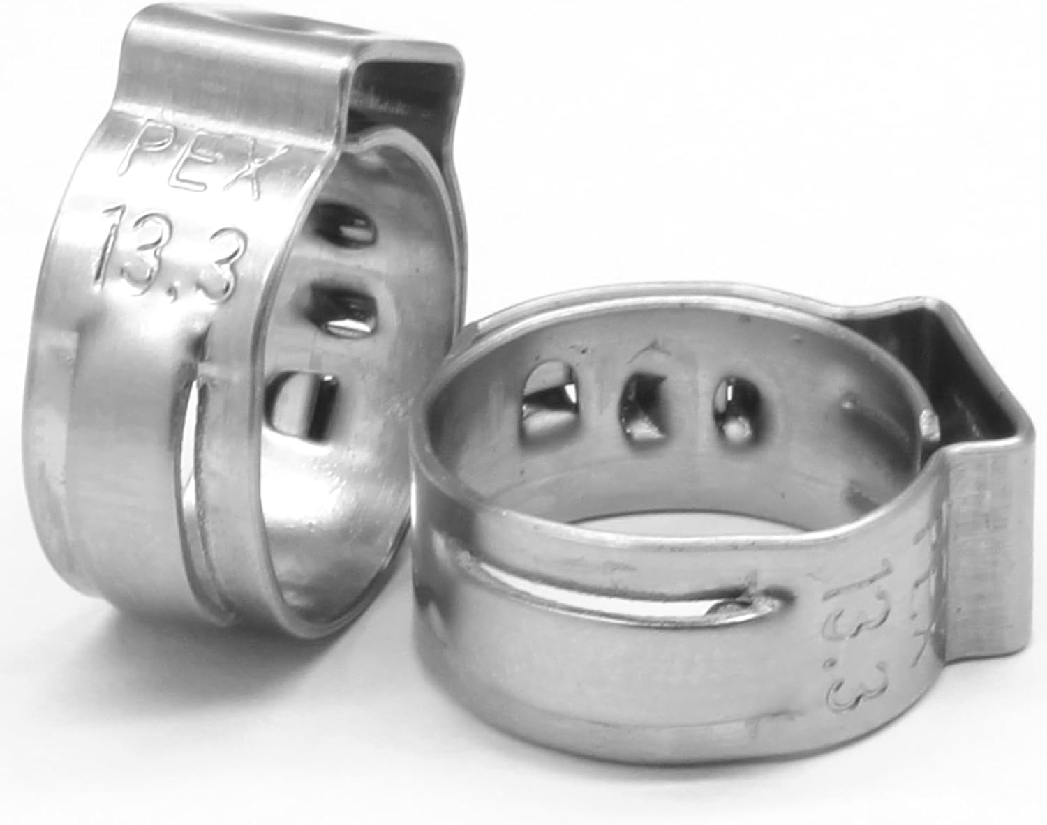 Biaungdo 50 Pcs 3/8 Inch PEX Cinch Clamps Crimp Rings, 304 Stainless Steel PEX Cinch Crimp Rings Pinch Clamps Single Ear Hose Clamp for PEX Tubing Pipe Fittings Connection - Image 1