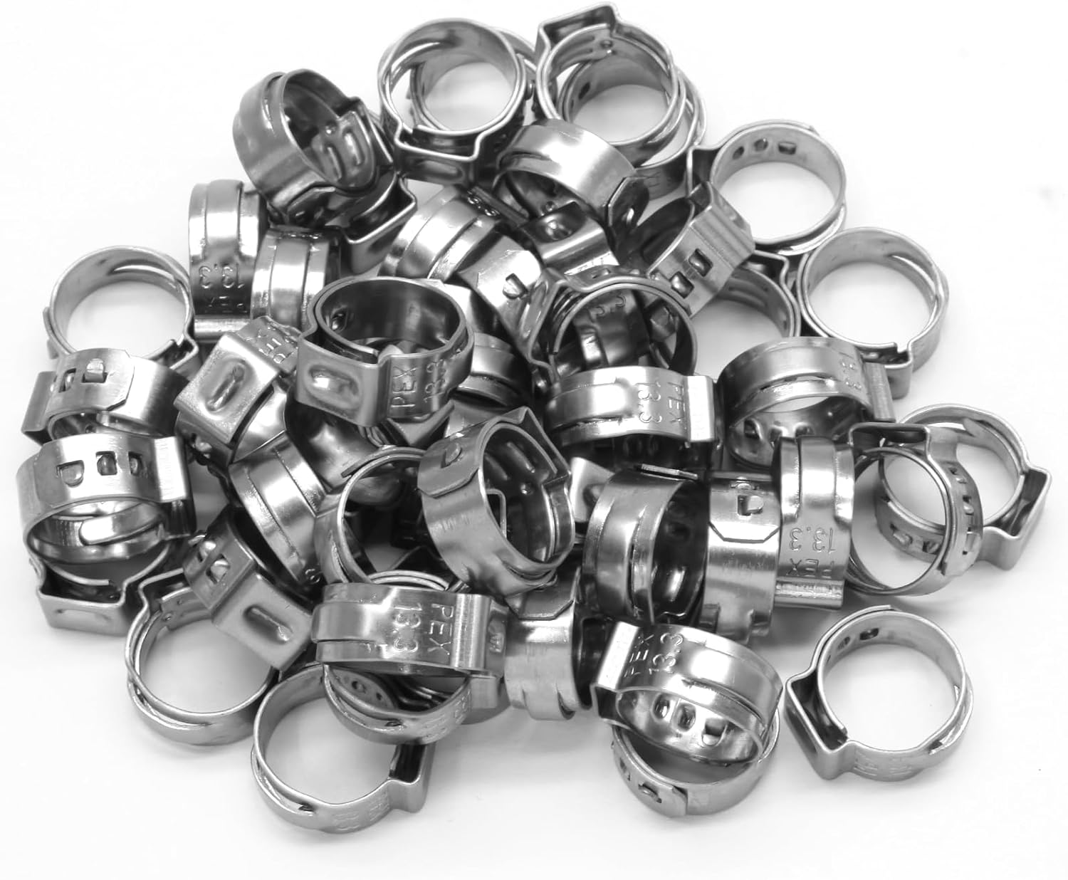 Biaungdo 50 Pcs 3/8 Inch PEX Cinch Clamps Crimp Rings, 304 Stainless Steel PEX Cinch Crimp Rings Pinch Clamps Single Ear Hose Clamp for PEX Tubing Pipe Fittings Connection - Image 6