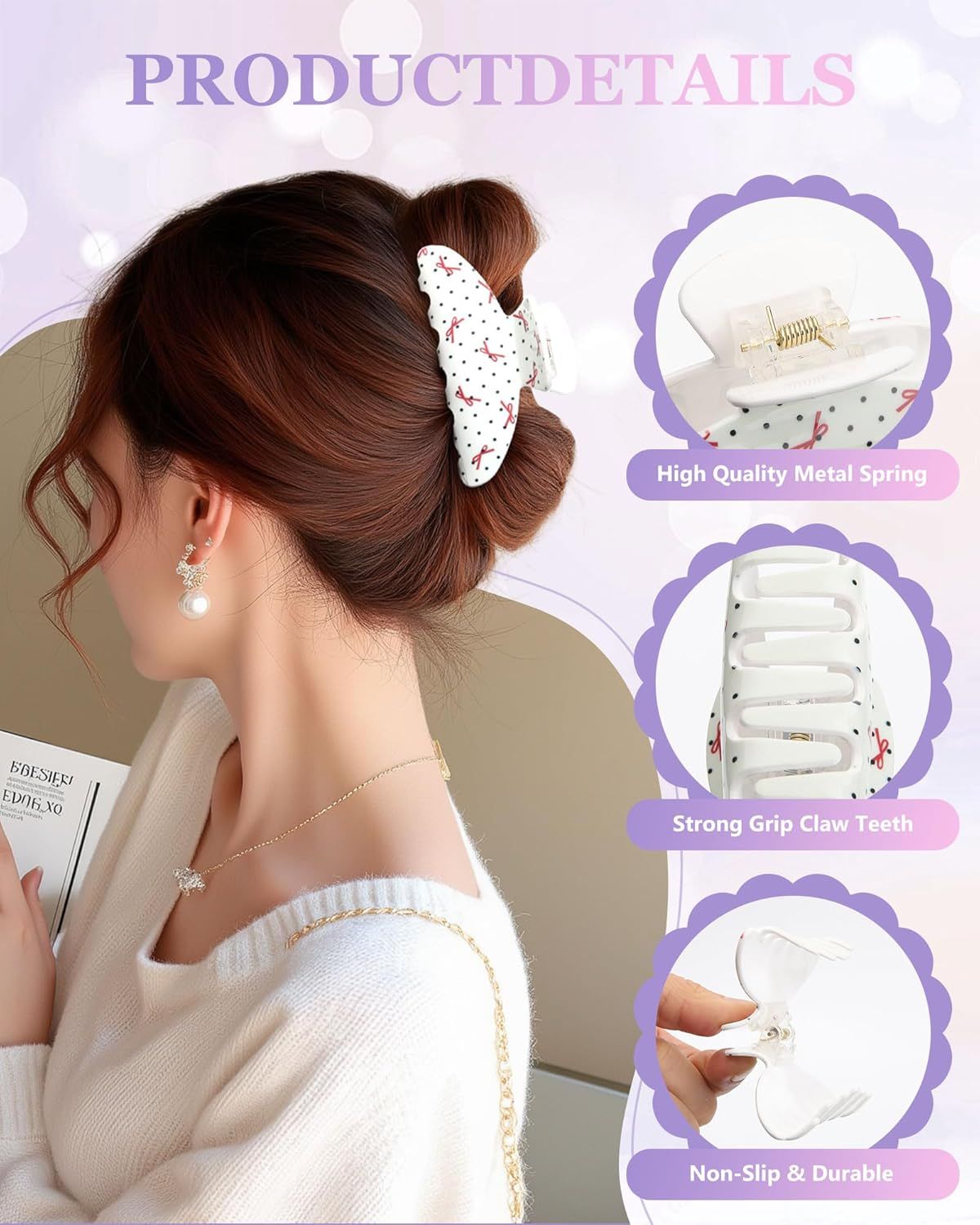3Pcs Acrylic Hair Claw Clips or Women, Non-Slip 3.5