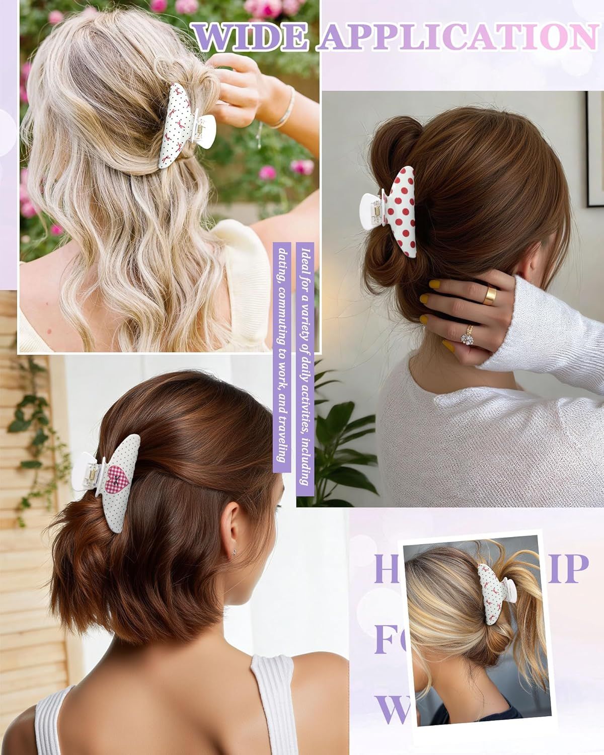 3Pcs Acrylic Hair Claw Clips or Women, Non-Slip 3.5