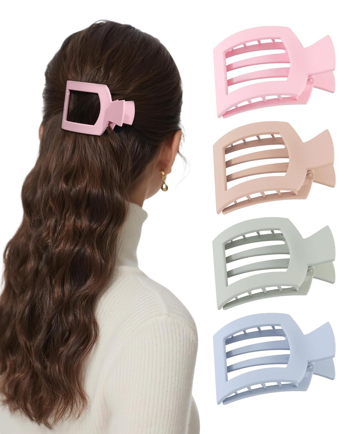 lat Hair Clips or Women Lay lat Claw Clip or Hair 4Pcs Large Square Hair Claw Clips - Image 1