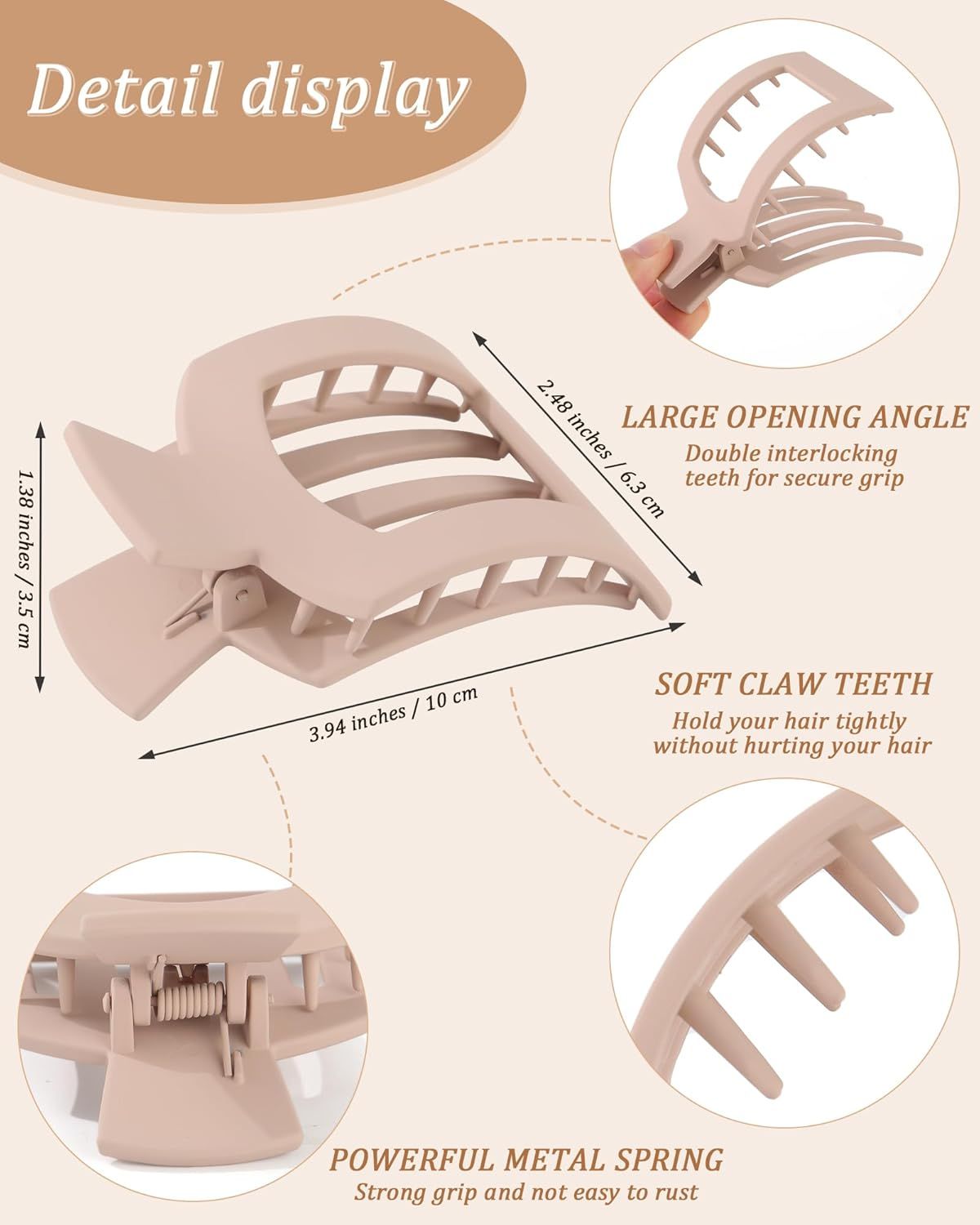 lat Hair Clips or Women Lay lat Claw Clip or Hair 4Pcs Large Square Hair Claw Clips - Image 3