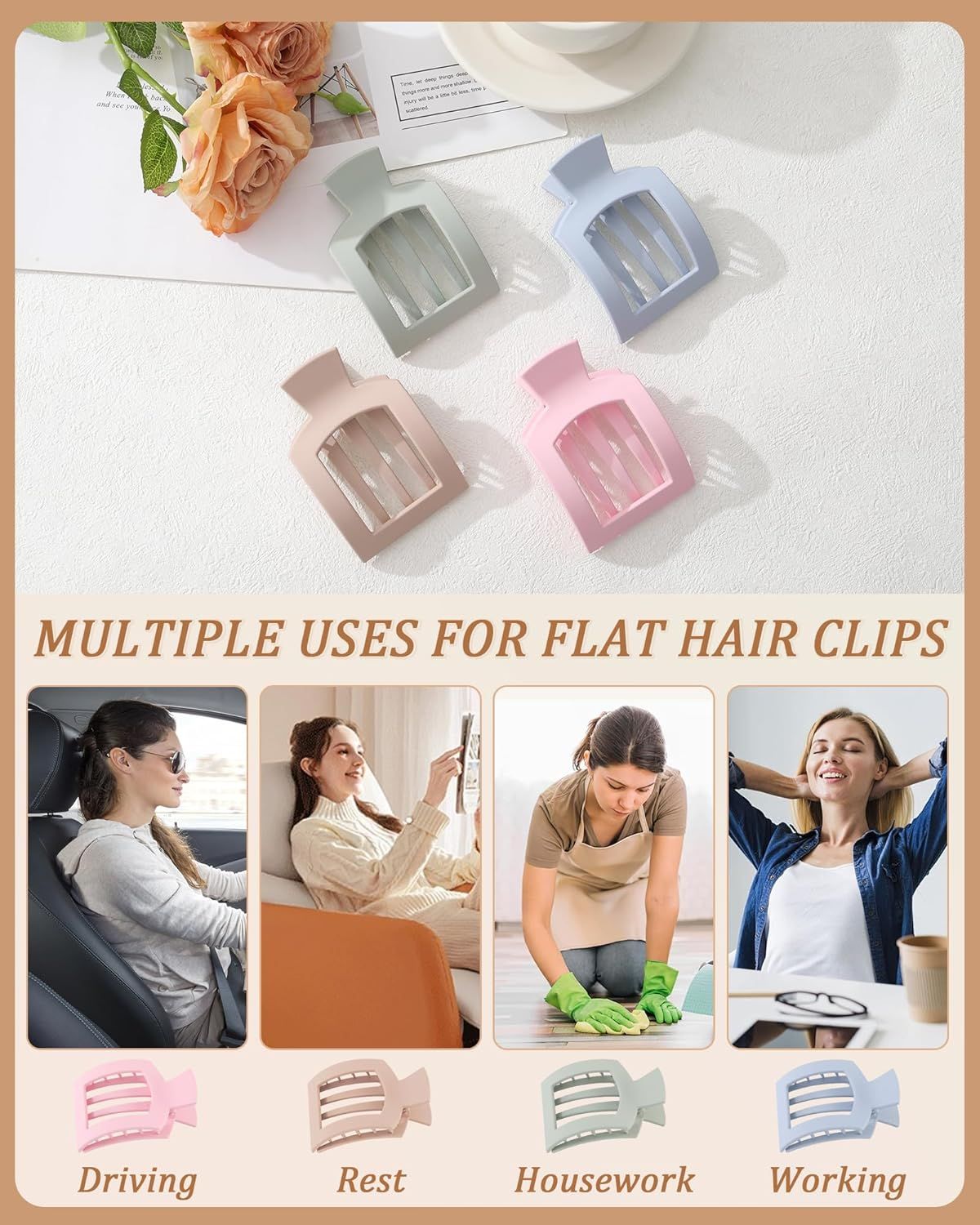 lat Hair Clips or Women Lay lat Claw Clip or Hair 4Pcs Large Square Hair Claw Clips - Image 7