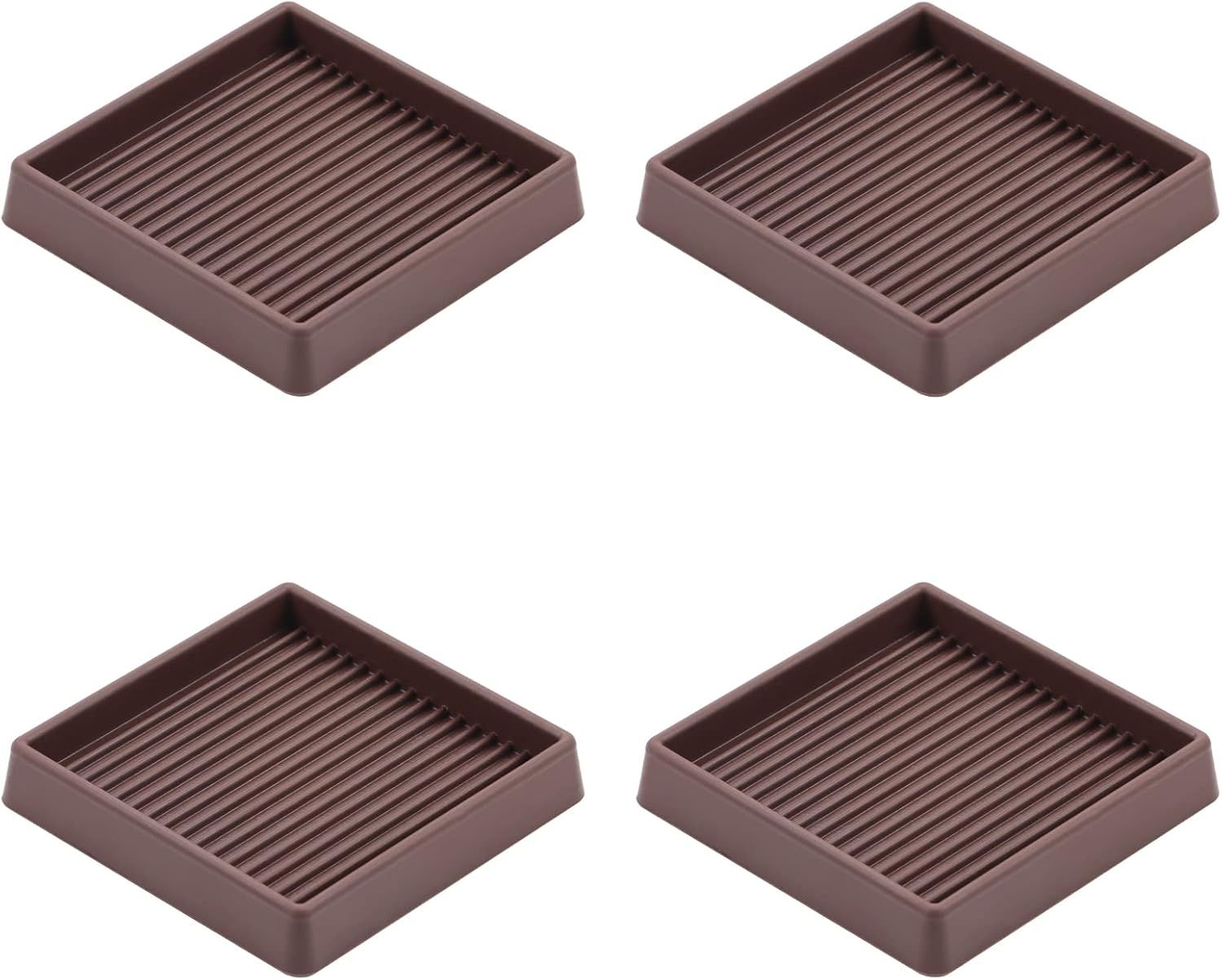 3X3 Rubber Caster Cups, Non Slip urniture Pads, Anti-Slip urniture Gripper, Anti Skid urnitures eet, Anti Slide loor Protector or Bed Couch Stoppers (Brown, 4 Pack) - Image 1