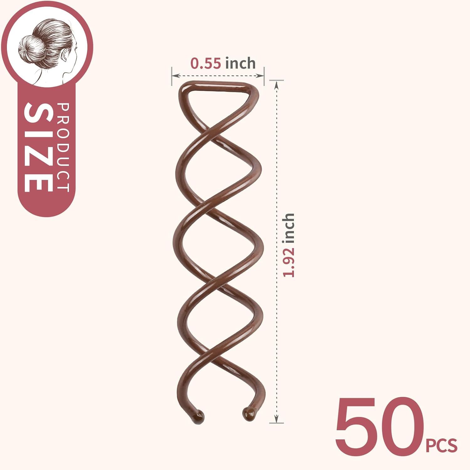50PC Spiral Hair Pins Set, Spin Pins Spiral Bobby Pins or Girls, Women and Kids, Non-Scratch Round Clip & Bun Twist, Stylish Bun Bobby Pins, Premium Spin Pins or Hair, Brown - Image 2