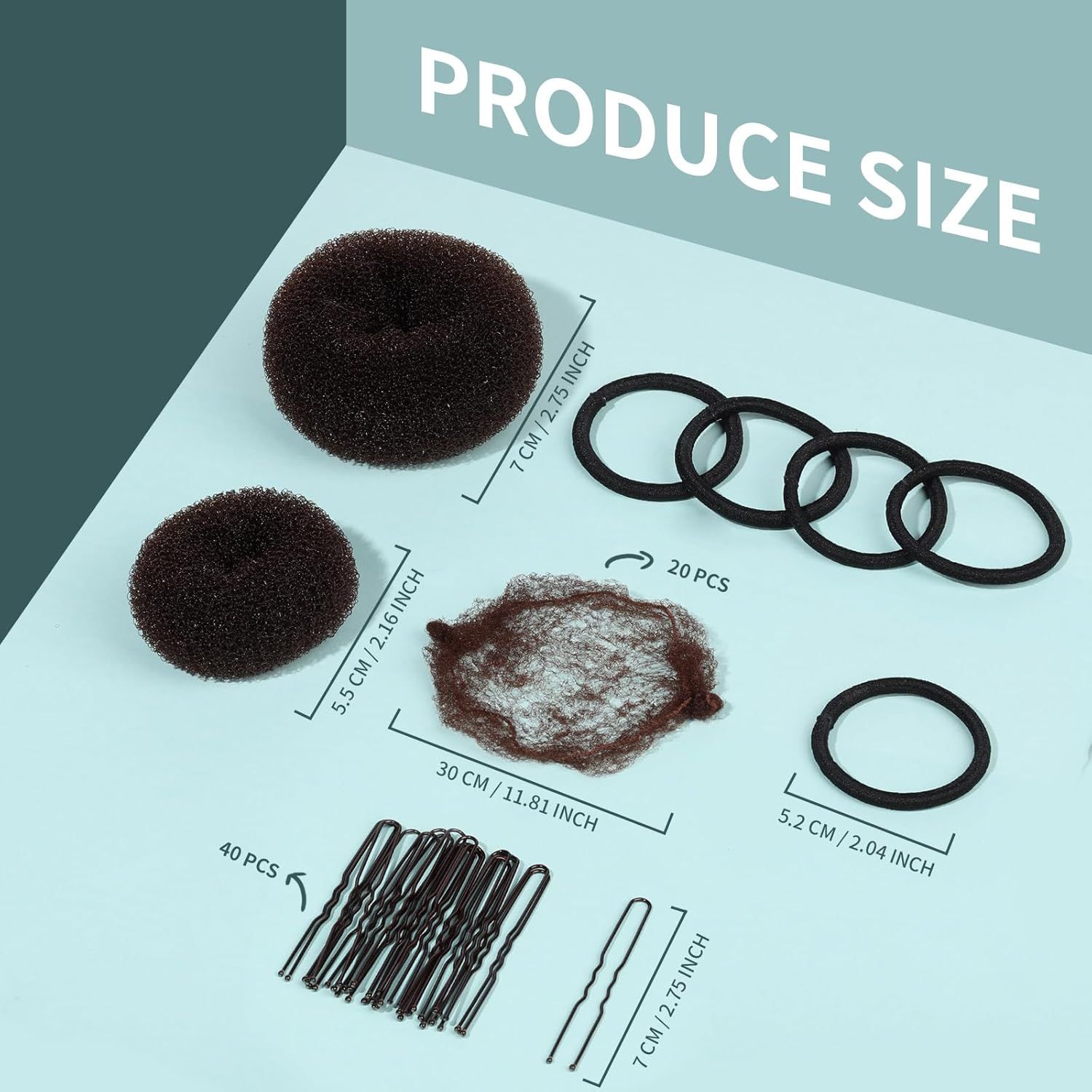 6 PCS Hair Bun Makers or Kids, 10 Invisible Bun Nets or Ballet Girls, 3PCS Extra Small 3PCS Small Donut Buns or Hair Kids, Bun Makers Hair Nets or Buns with 5 Elastics 20 Pins (Brown) - Image 2