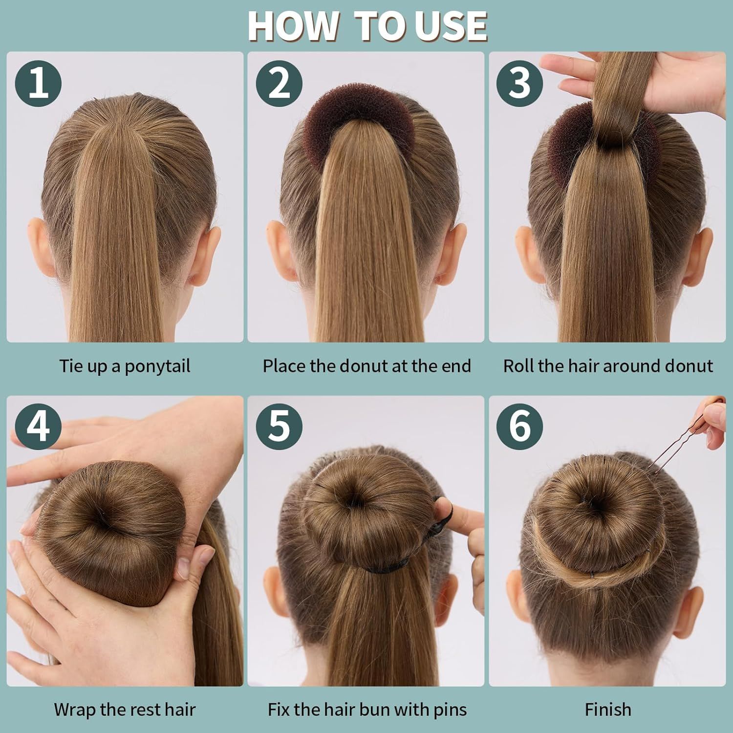 6 PCS Hair Bun Makers or Kids, 10 Invisible Bun Nets or Ballet Girls, 3PCS Extra Small 3PCS Small Donut Buns or Hair Kids, Bun Makers Hair Nets or Buns with 5 Elastics 20 Pins (Brown) - Image 6