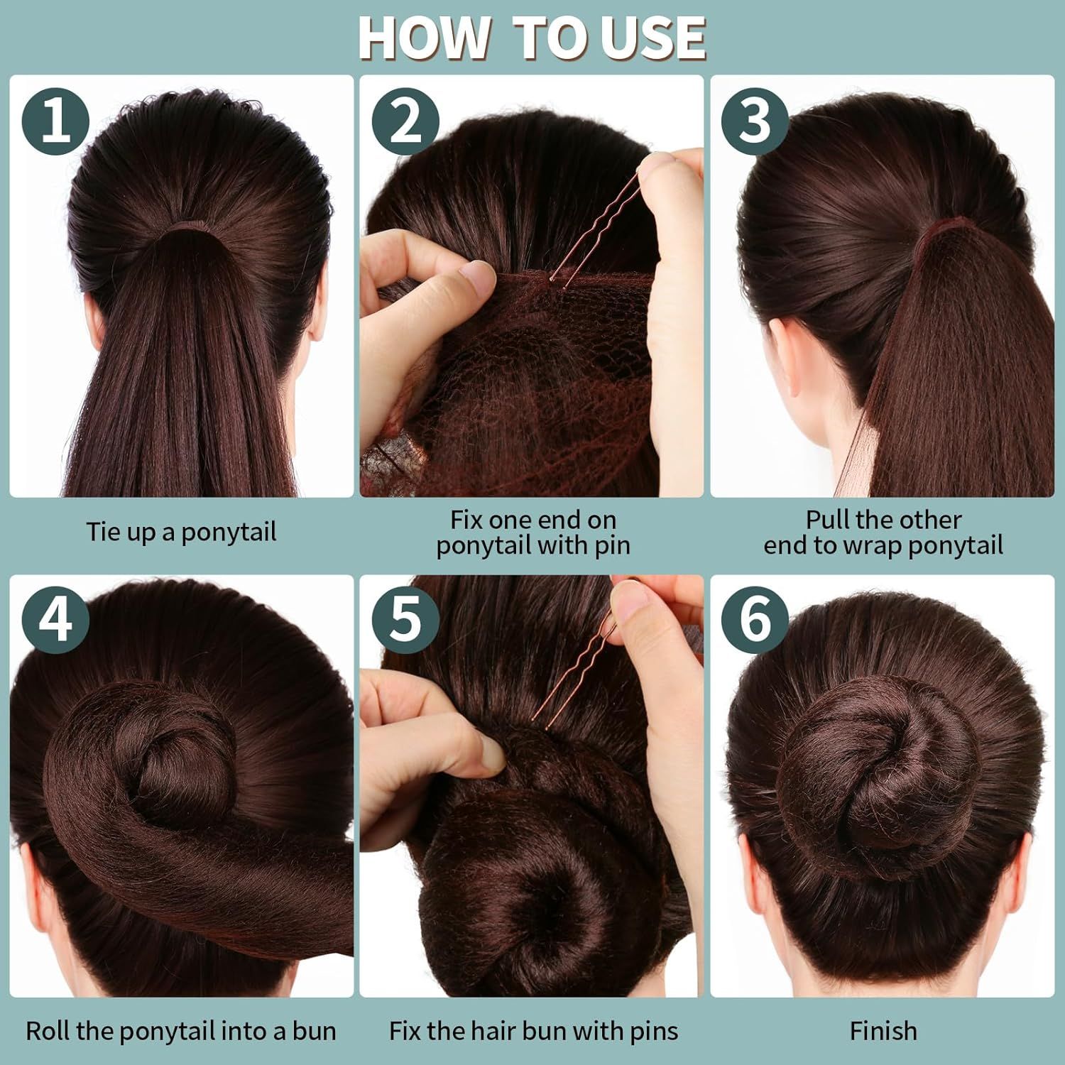6 PCS Hair Bun Makers or Kids, 10 Invisible Bun Nets or Ballet Girls, 3PCS Extra Small 3PCS Small Donut Buns or Hair Kids, Bun Makers Hair Nets or Buns with 5 Elastics 20 Pins (Brown) - Image 7