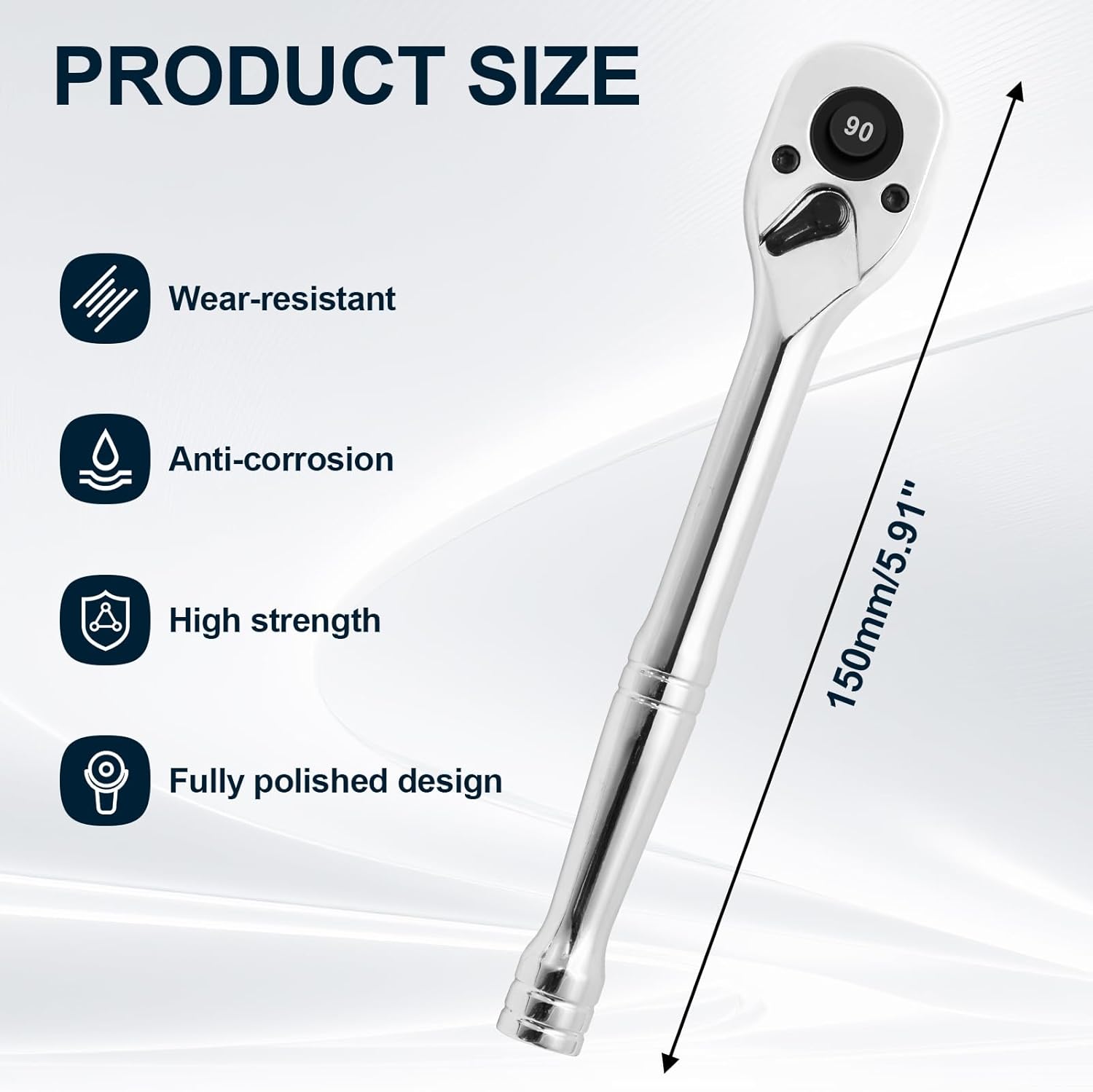 Biaungdo 1/4 Inch Drive Ratchet, 90-Tooth Reversible Quick-release Ratchet Wrench, Chrome Alloy Socket Wrench - Image 4