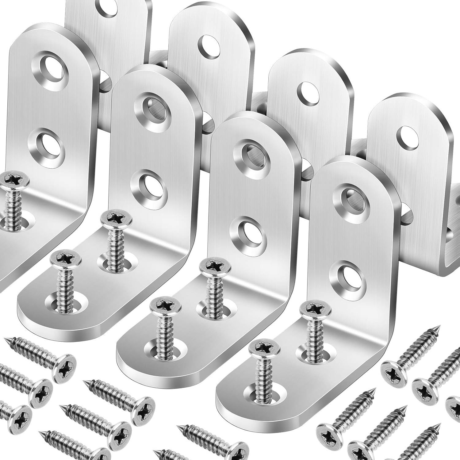 8 PCS Heavy Duty Corner Brace, 40x40mm Stainless Steel Joint Right Angle Brackets with Screws, 90 Degree Wall Brackets Hanger or Shelves, Tables, Dressers, Chairs, Silver - Image 1