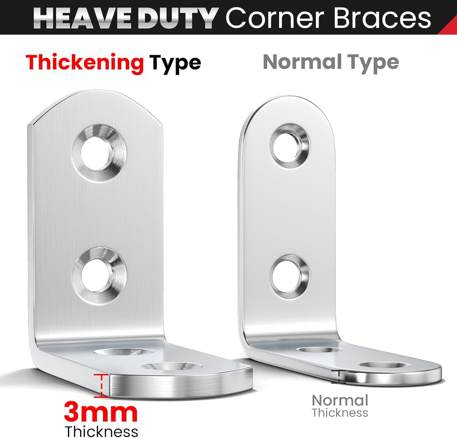 8 PCS Heavy Duty Corner Brace, 40x40mm Stainless Steel Joint Right Angle Brackets with Screws, 90 Degree Wall Brackets Hanger or Shelves, Tables, Dressers, Chairs, Silver - Image 3