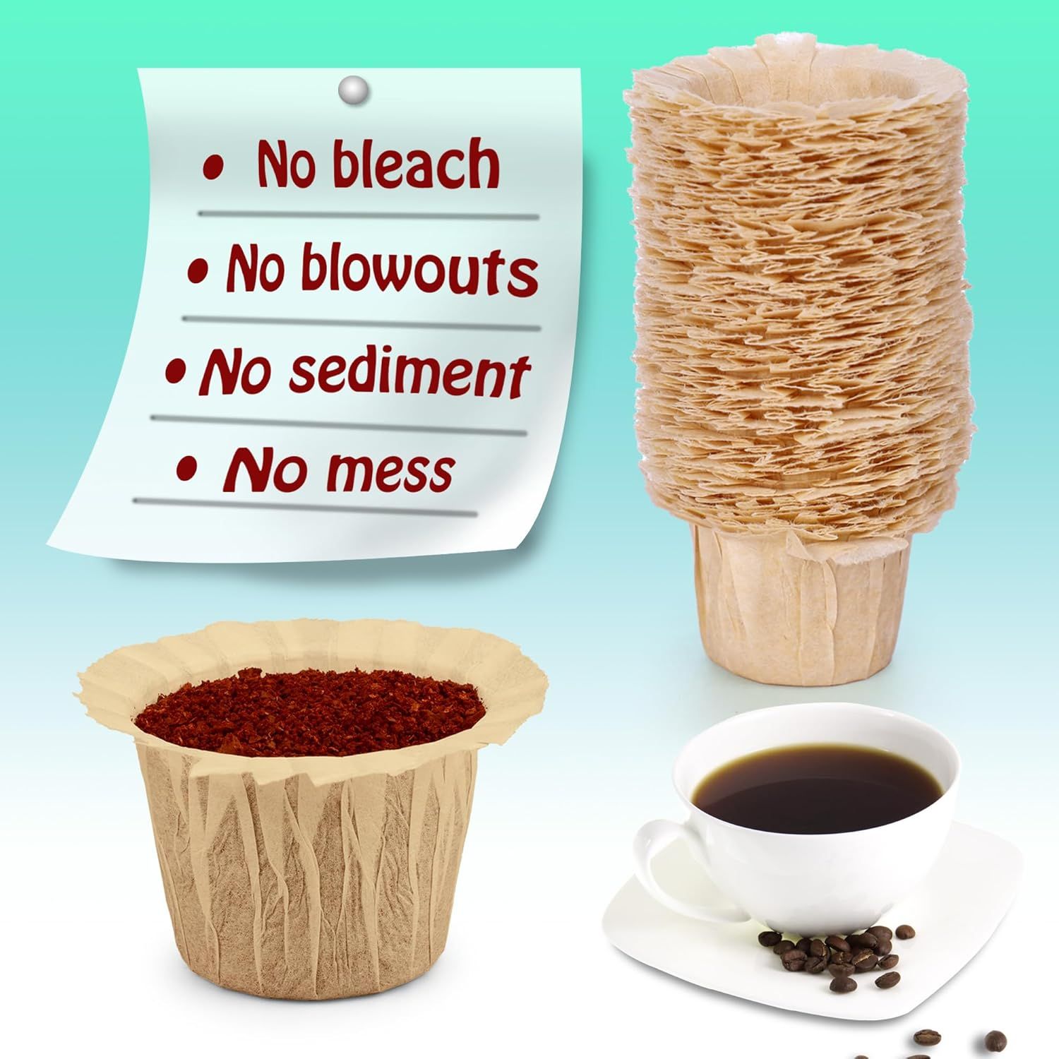 Disposable Coee ilters, 100 Count Natural Paper ilters Compatible with Keurig Brewers Single Serve 1.0 and 2.0, it all Reusable Coee Pods(Natural 100) - Image 6