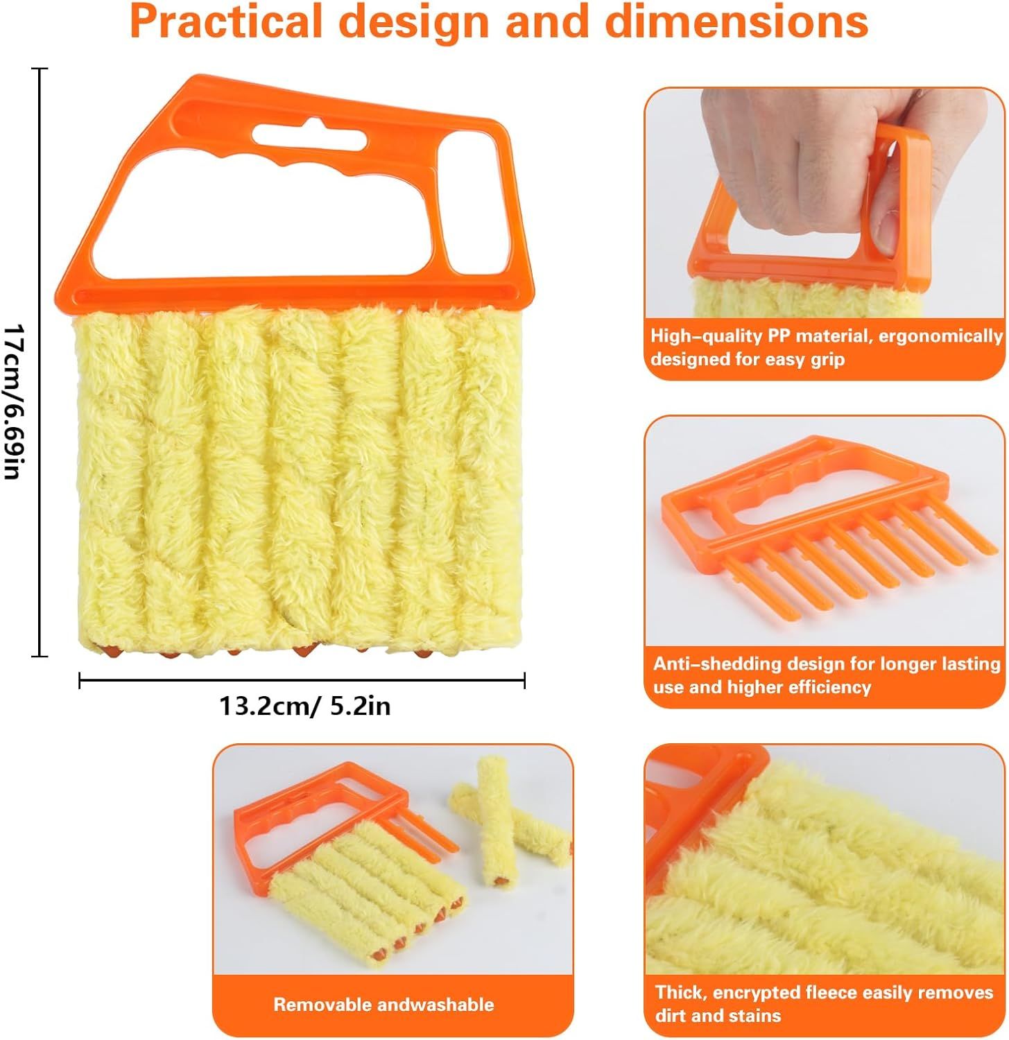 4Pcs Window Venetian Blind Cleaner Duster Tool,eather Blind Duster or Cleaning,Washable 7 inger Dusters Brush Dusting Cleaner Tool or Window Shutters Air Conditioner Vinyl Wood Blinds + 4 Cover - Image 2