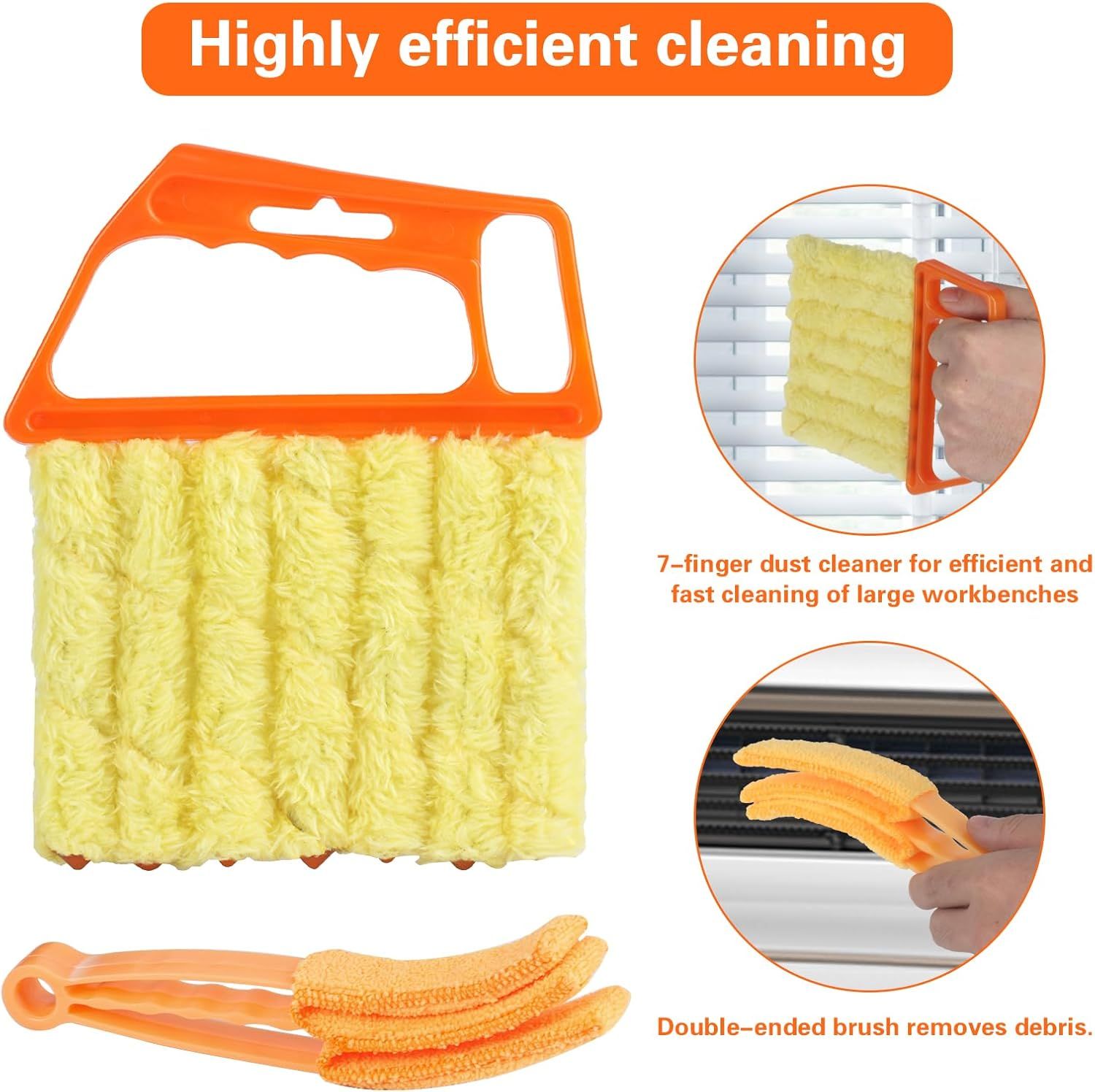 4Pcs Window Venetian Blind Cleaner Duster Tool,eather Blind Duster or Cleaning,Washable 7 inger Dusters Brush Dusting Cleaner Tool or Window Shutters Air Conditioner Vinyl Wood Blinds + 4 Cover - Image 4