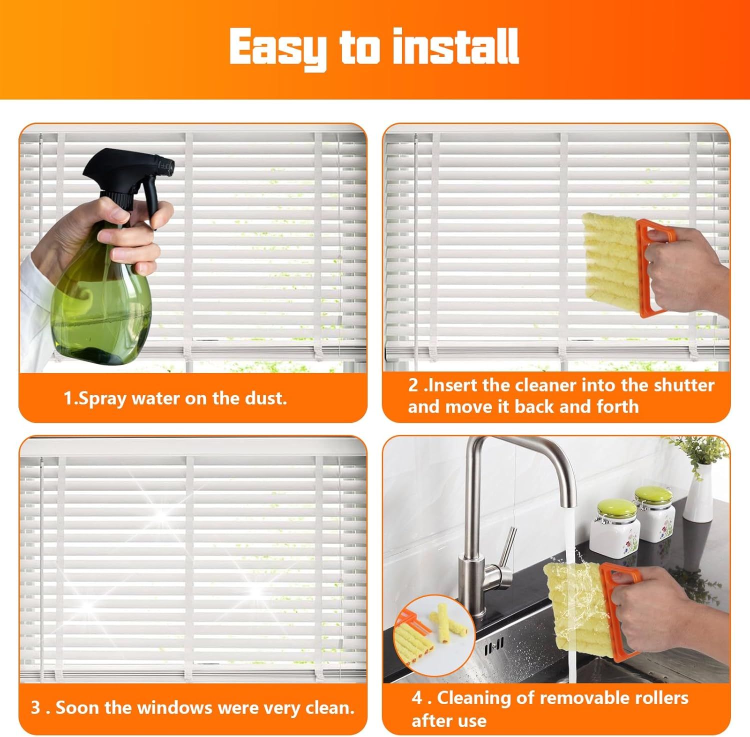 4Pcs Window Venetian Blind Cleaner Duster Tool,eather Blind Duster or Cleaning,Washable 7 inger Dusters Brush Dusting Cleaner Tool or Window Shutters Air Conditioner Vinyl Wood Blinds + 4 Cover - Image 6
