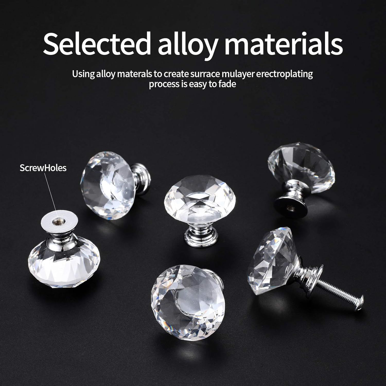 8 Pcs Crystal Cabinet Knobs, Decorative Diamond Shape Crystal Glass Dresser Knobs or Dresser Drawers Cupboard Wardrobe urniture Cabinet Pulls Handles Kitchen Bathroom Bedroom Knob(Silver, 30mm) - Image 5