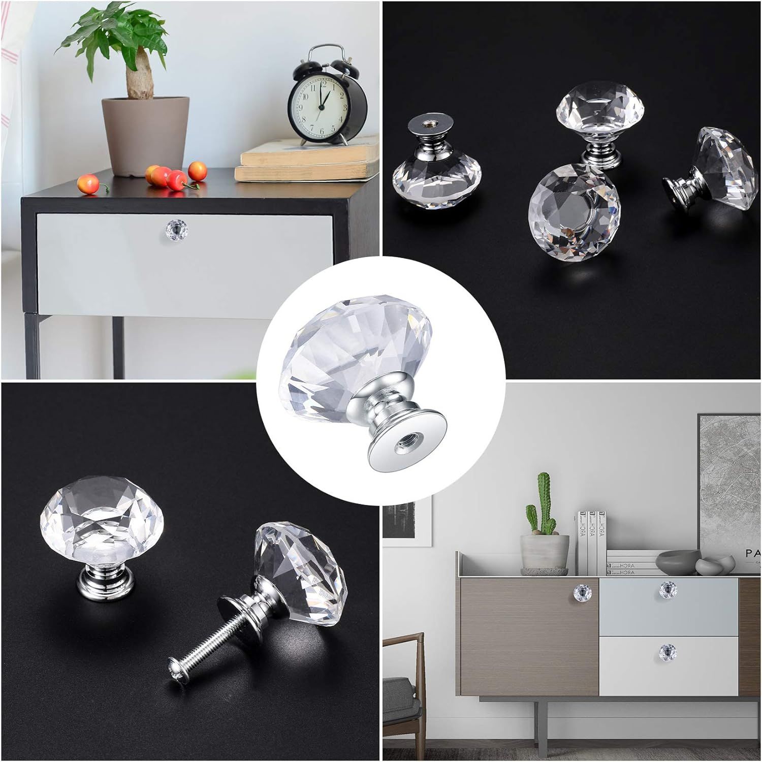 8 Pcs Crystal Cabinet Knobs, Decorative Diamond Shape Crystal Glass Dresser Knobs or Dresser Drawers Cupboard Wardrobe urniture Cabinet Pulls Handles Kitchen Bathroom Bedroom Knob(Silver, 30mm) - Image 7