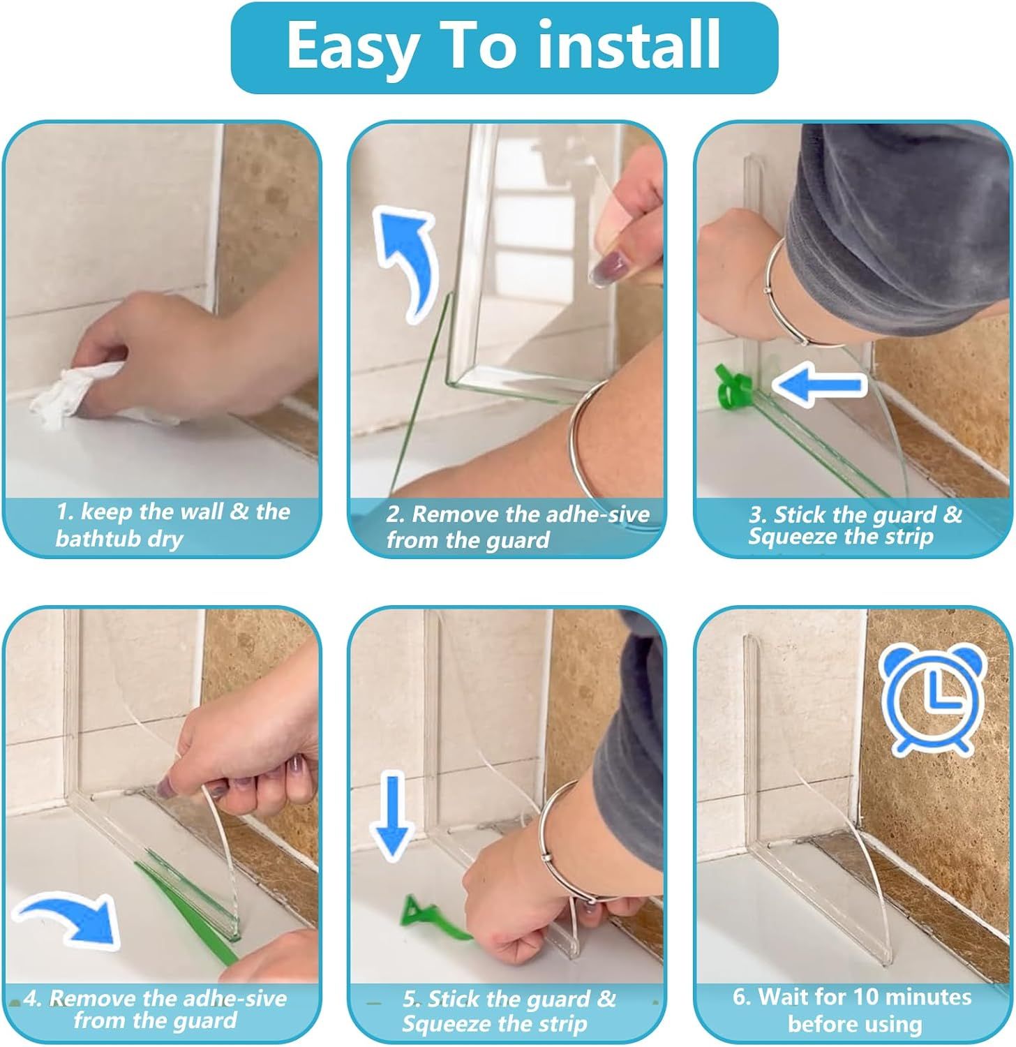 Bathroom Shower Splash Guard or Tub, 2 Pcs Bathtub Water Guards, Shower Water Guard or Bathtub Splash Guard Removable, Bathtub Water Splash Guards Corner Guards to Keep Water in Shower Bath - Image 3