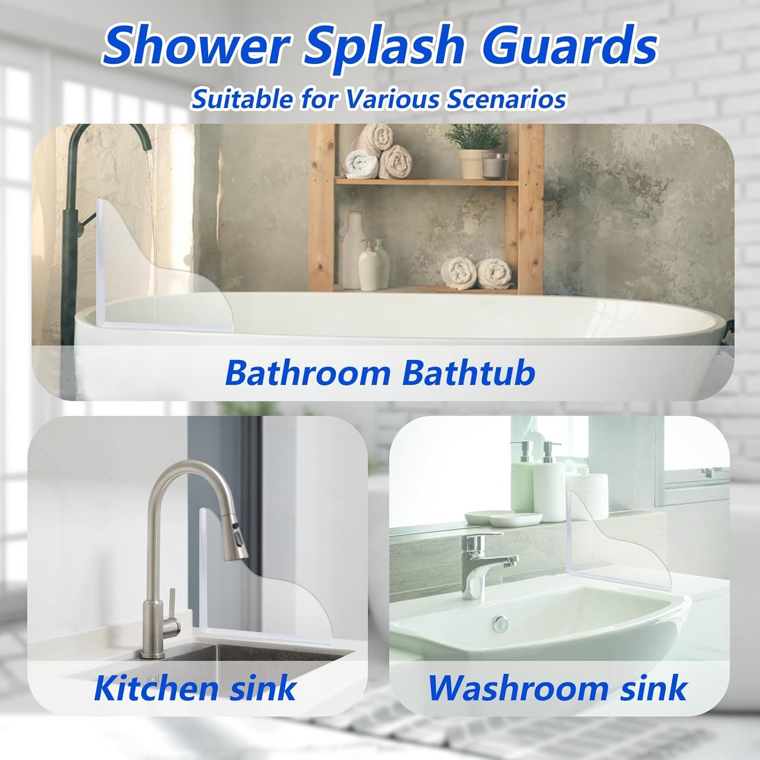 Bathroom Shower Splash Guard or Tub, 2 Pcs Bathtub Water Guards, Shower Water Guard or Bathtub Splash Guard Removable, Bathtub Water Splash Guards Corner Guards to Keep Water in Shower Bath - Image 6