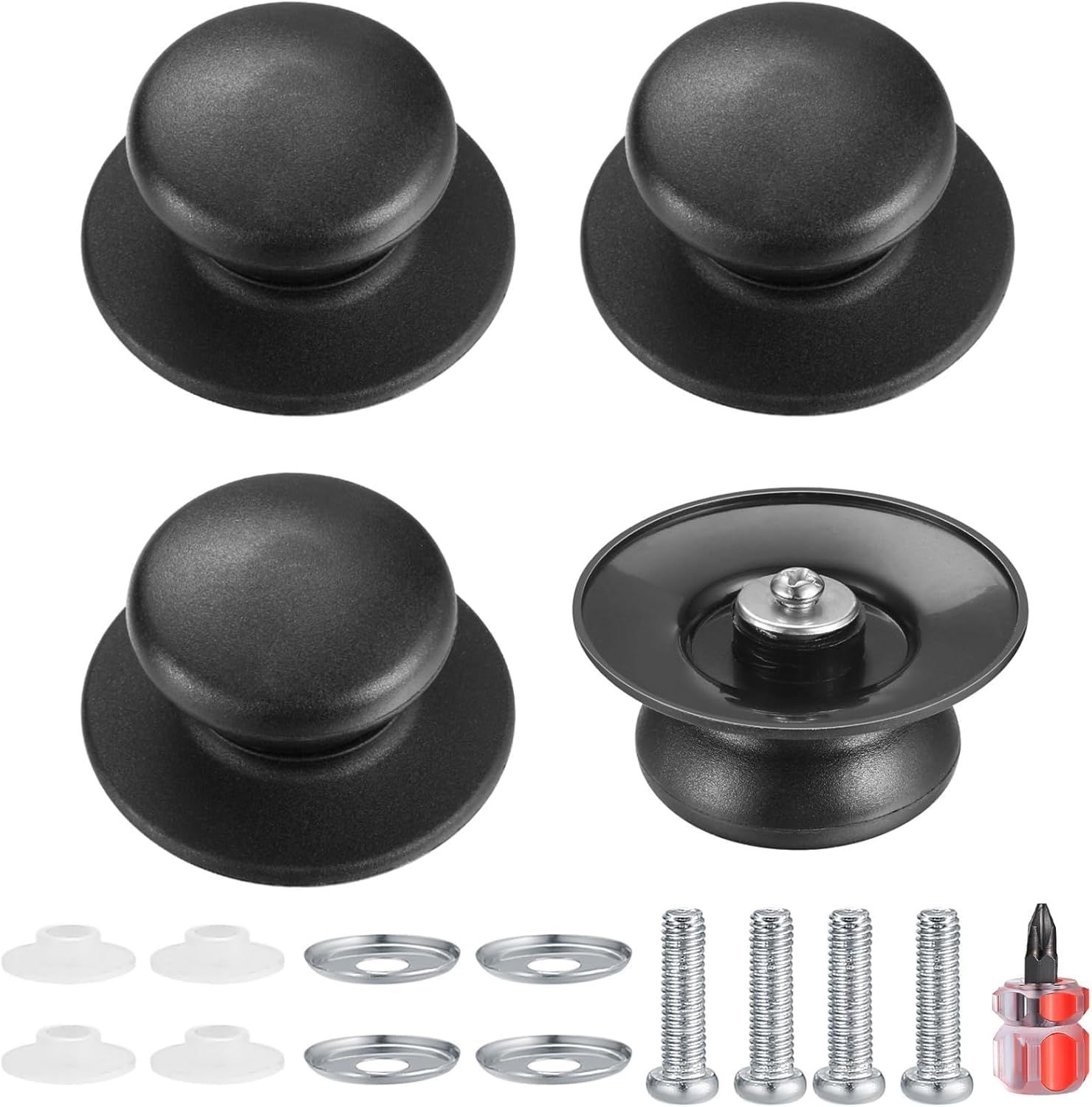 4 Pcs Universal Pot Lid Knobs, Pot Lid Handle Replacement, Pot Cover Knobs, Universal Kitchen Bakelite Top Replacement or Pots and Pans Saucepan Casserole Glass Handles(Black) - Image 1