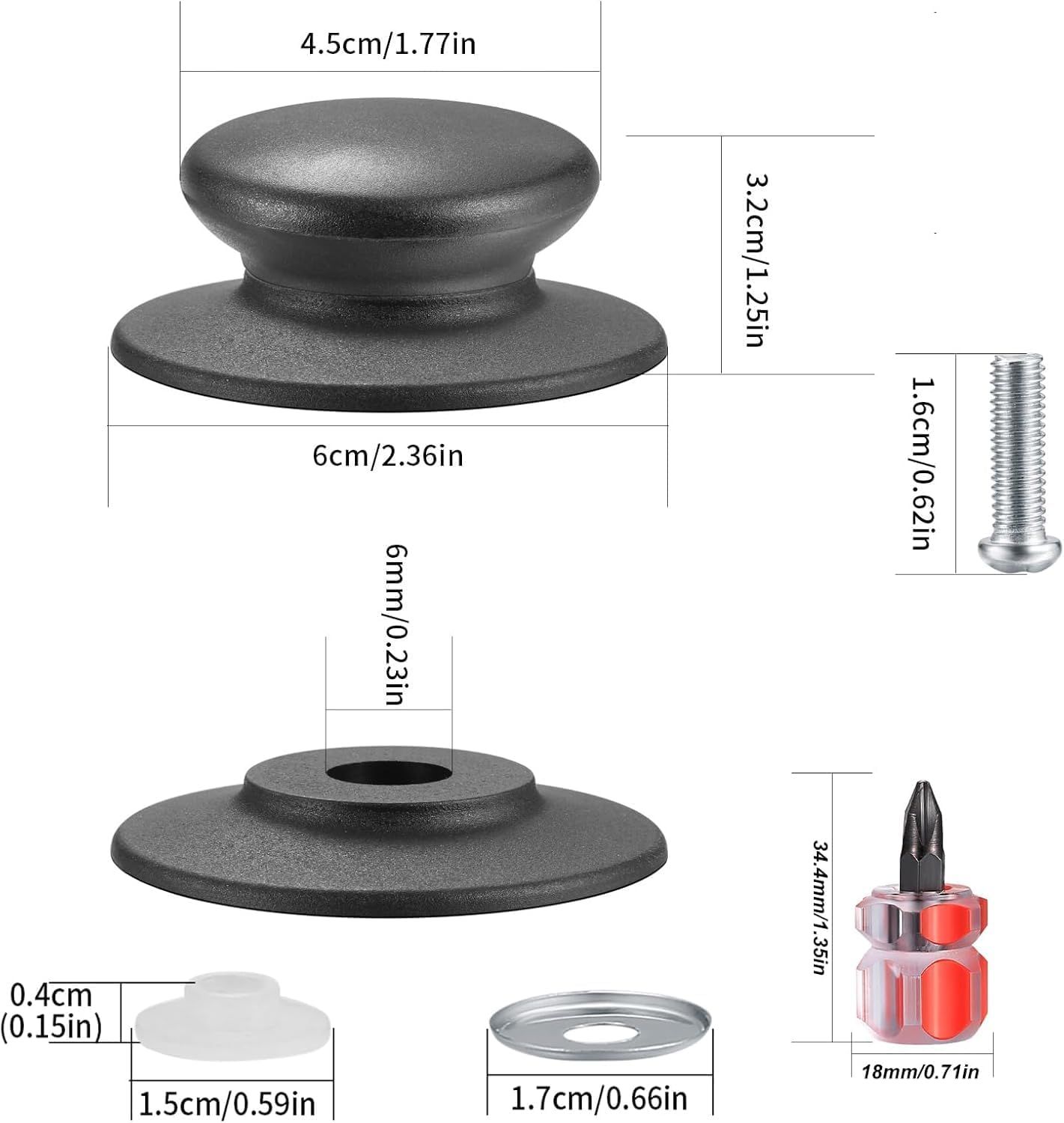 4 Pcs Universal Pot Lid Knobs, Pot Lid Handle Replacement, Pot Cover Knobs, Universal Kitchen Bakelite Top Replacement or Pots and Pans Saucepan Casserole Glass Handles(Black) - Image 2