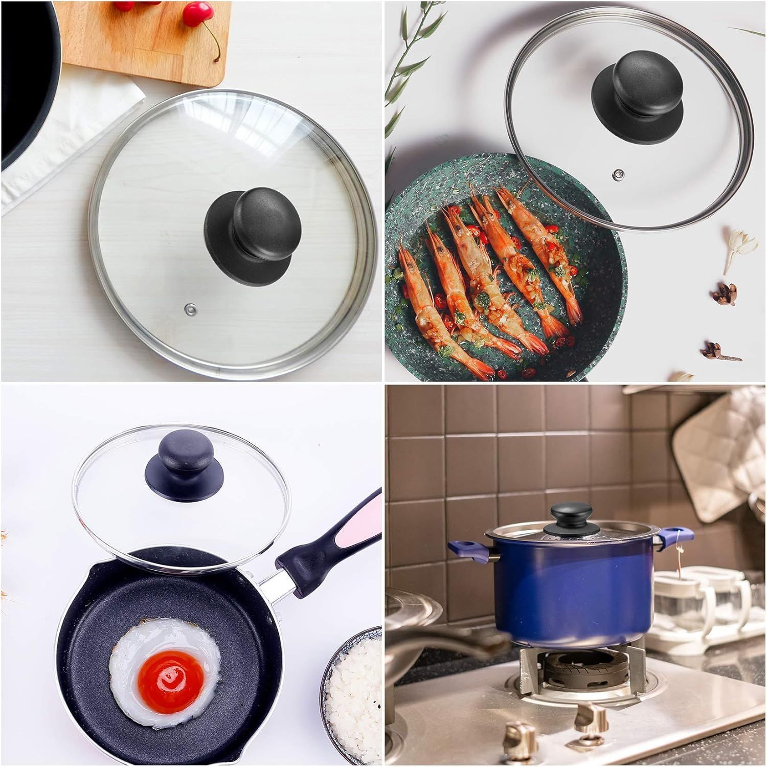 4 Pcs Universal Pot Lid Knobs, Pot Lid Handle Replacement, Pot Cover Knobs, Universal Kitchen Bakelite Top Replacement or Pots and Pans Saucepan Casserole Glass Handles(Black) - Image 6