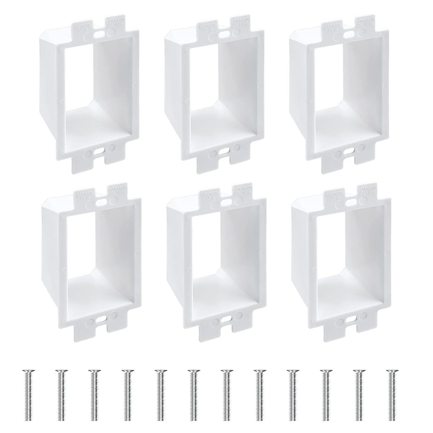 6 Pcs BE1-2 Electrical Outlet Box Extenders, Electrical Box Extender, 1 Gang Power Outlet Box Extender, Electric Box Extenders or Outlets, Single Gang Electric Outlet Box Extension with 12 Screws - Image 1