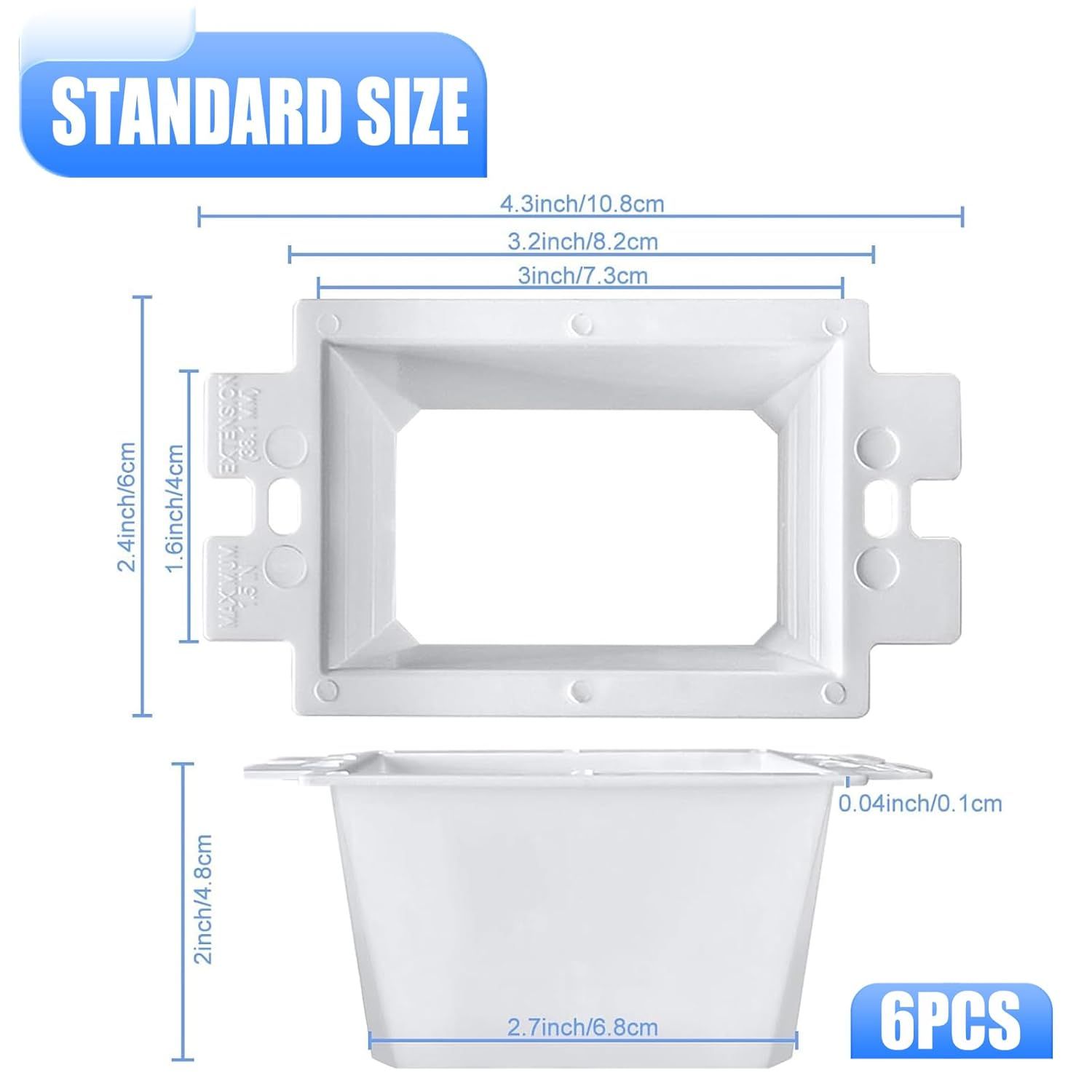 6 Pcs BE1-2 Electrical Outlet Box Extenders, Electrical Box Extender, 1 Gang Power Outlet Box Extender, Electric Box Extenders or Outlets, Single Gang Electric Outlet Box Extension with 12 Screws - Image 2