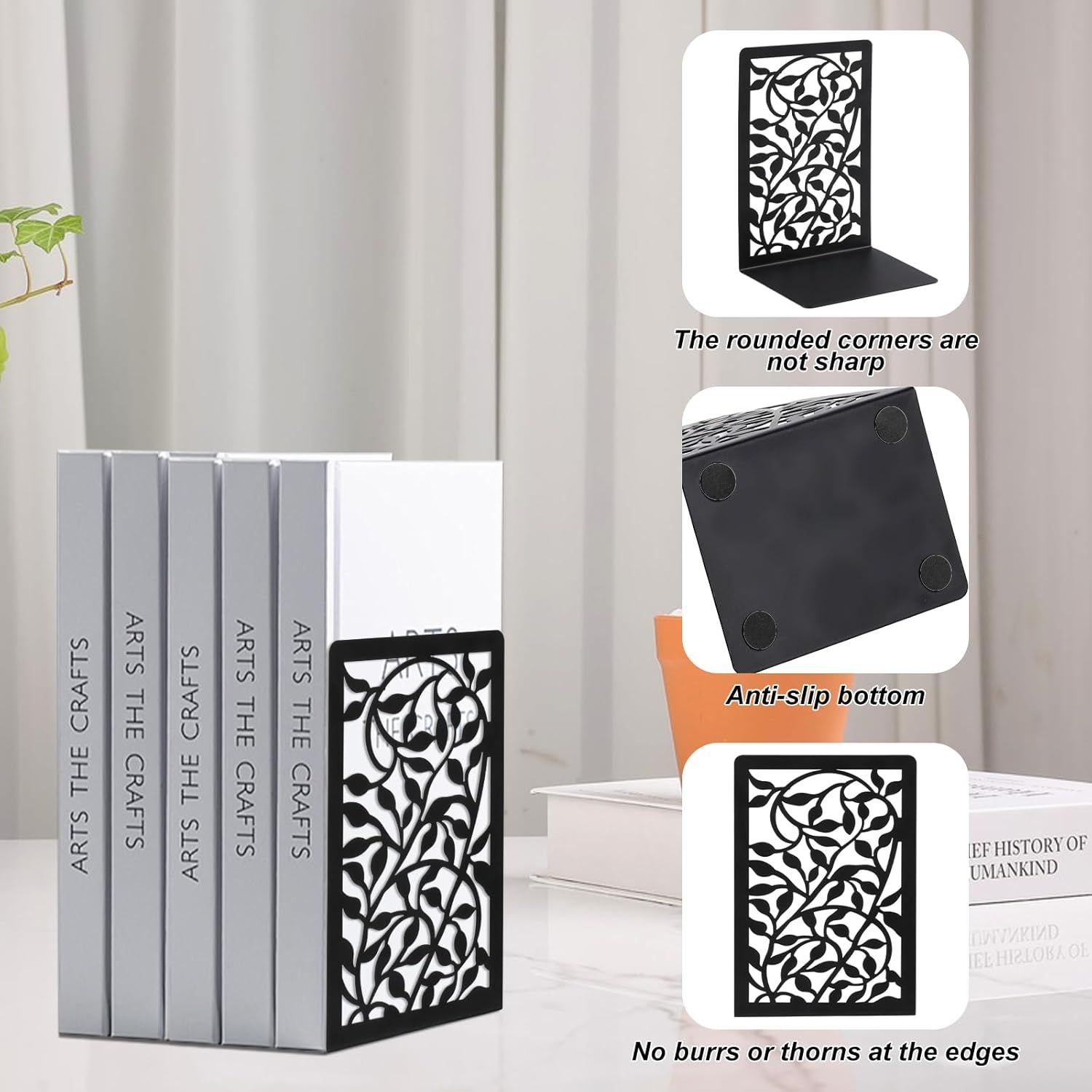 1 Pair Metal Bookends or Shelves, Tree Book Ends Decorative Bookends or Heavy Books, Book Holder or Shel, Black Unique Book Stoppers, Book Holders or Shelves Home Oice School-Right Angle - Image 3