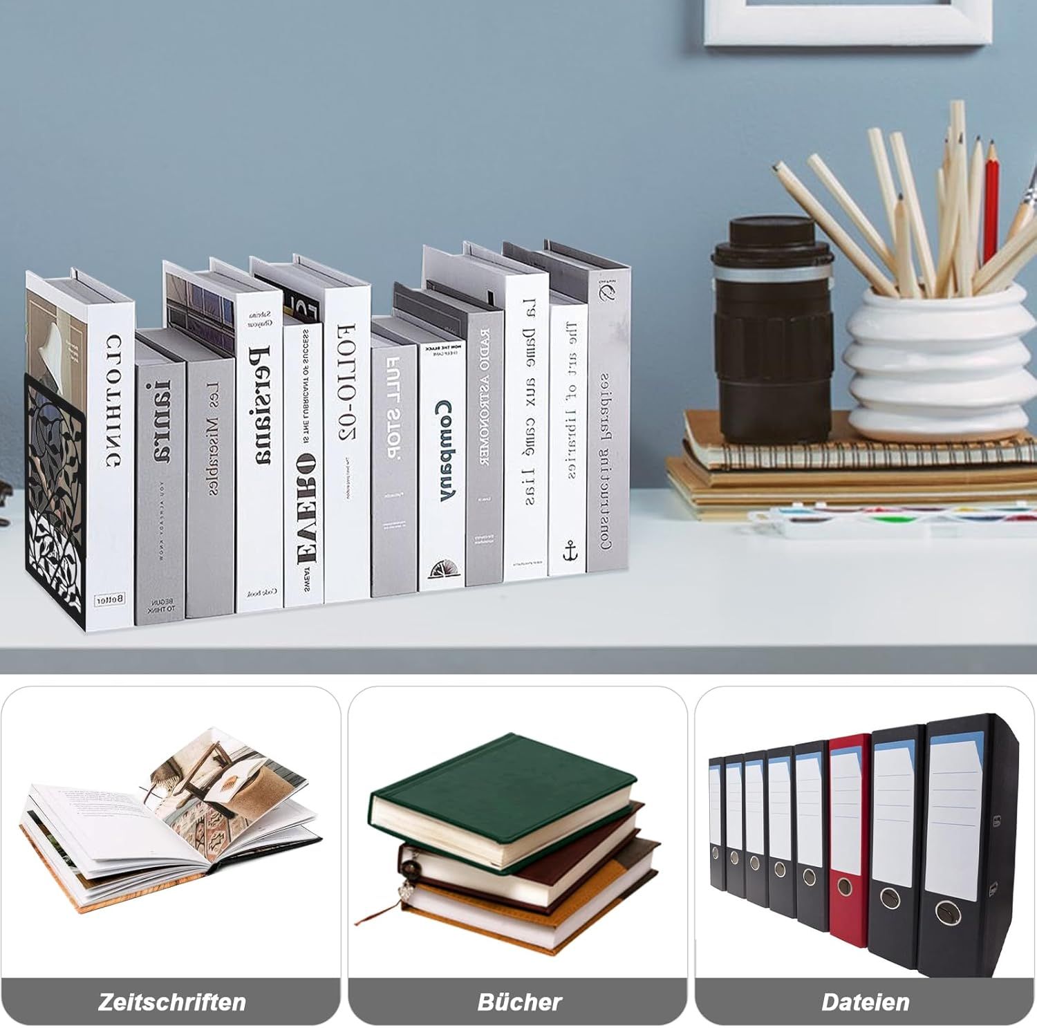 1 Pair Metal Bookends or Shelves, Tree Book Ends Decorative Bookends or Heavy Books, Book Holder or Shel, Black Unique Book Stoppers, Book Holders or Shelves Home Oice School-Right Angle - Image 4