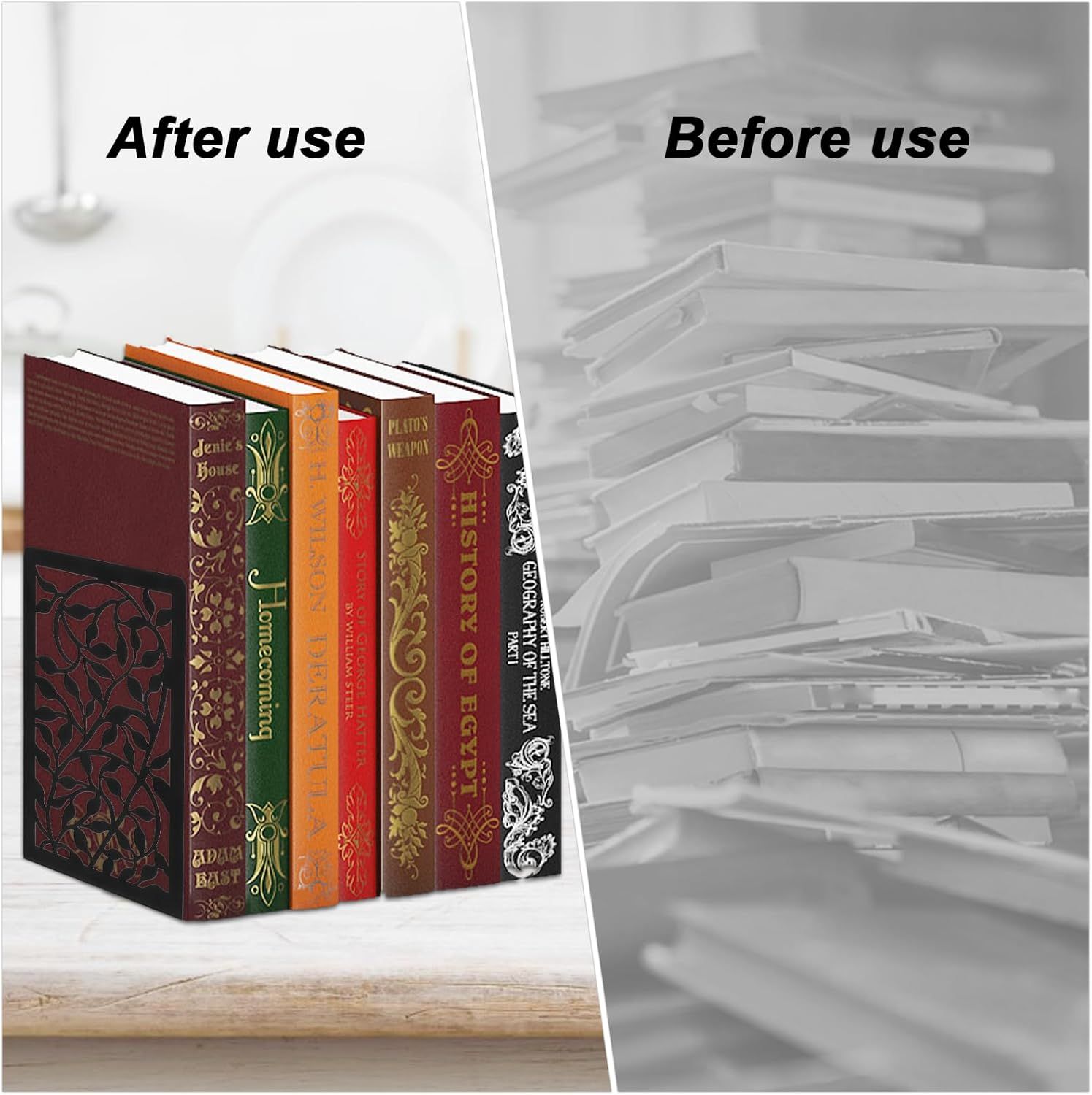 1 Pair Metal Bookends or Shelves, Tree Book Ends Decorative Bookends or Heavy Books, Book Holder or Shel, Black Unique Book Stoppers, Book Holders or Shelves Home Oice School-Right Angle - Image 6