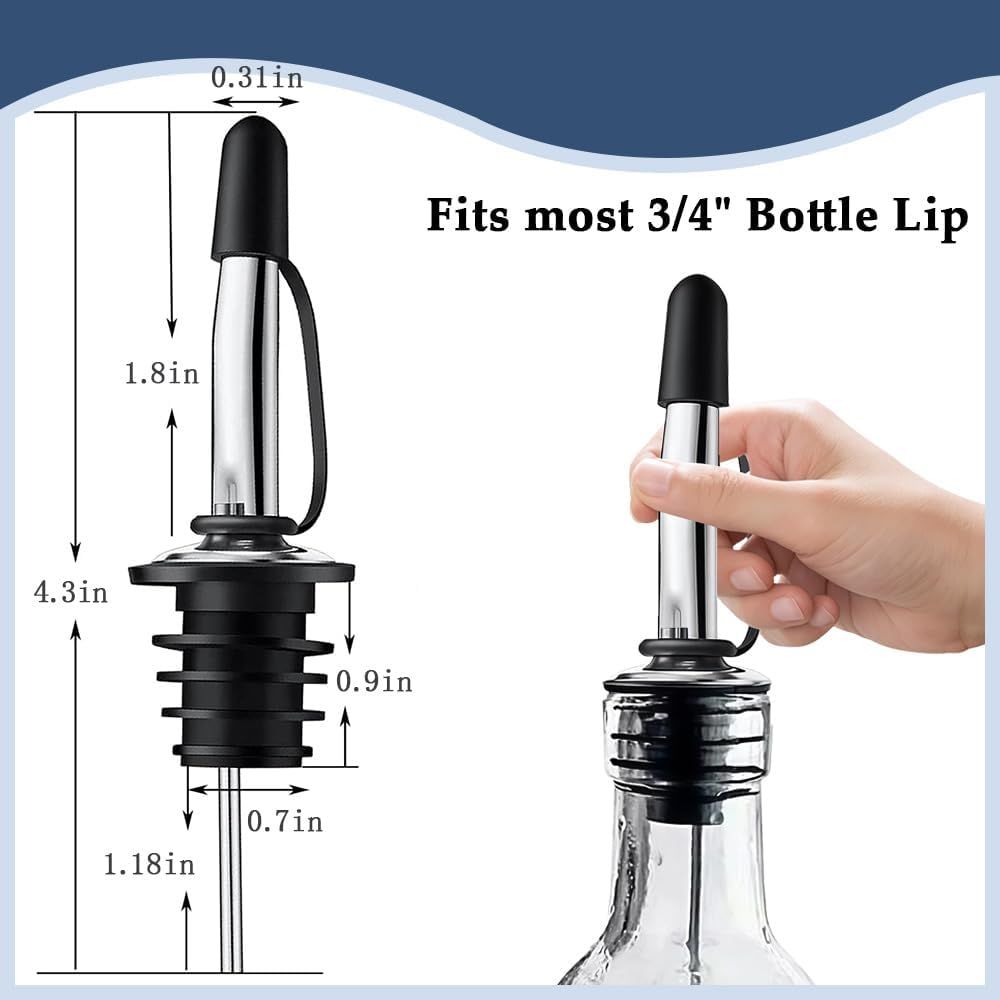 12 Pack Leak-Proo Dust Cap Wine Pourers,Stainless Steel Bottle Pourers or Alcohol, Olive Oil & Syrups- ast, Controlled Pouring,Bar & Home Kitchen Accessories - Image 2