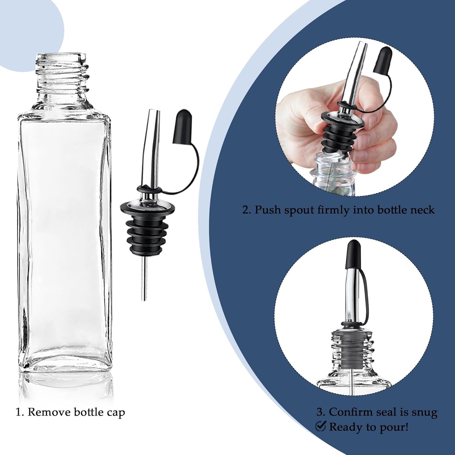 12 Pack Leak-Proo Dust Cap Wine Pourers,Stainless Steel Bottle Pourers or Alcohol, Olive Oil & Syrups- ast, Controlled Pouring,Bar & Home Kitchen Accessories - Image 3