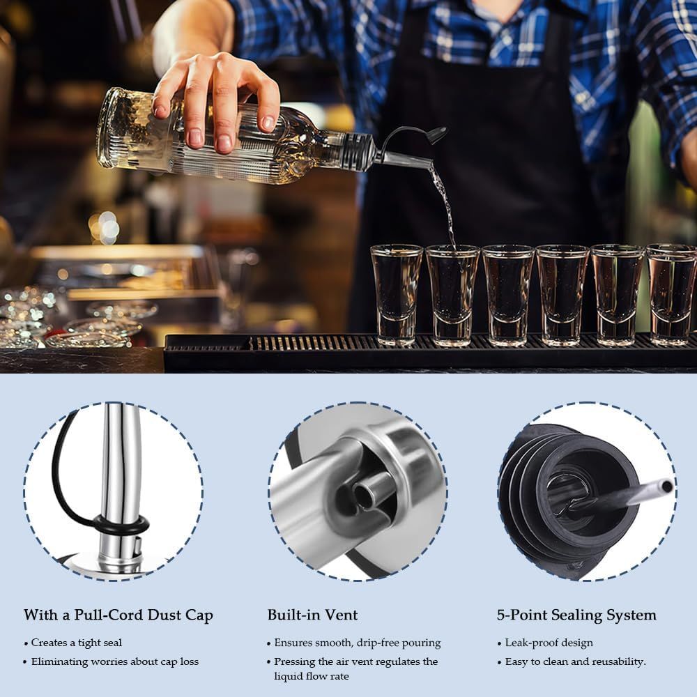 12 Pack Leak-Proo Dust Cap Wine Pourers,Stainless Steel Bottle Pourers or Alcohol, Olive Oil & Syrups- ast, Controlled Pouring,Bar & Home Kitchen Accessories - Image 4