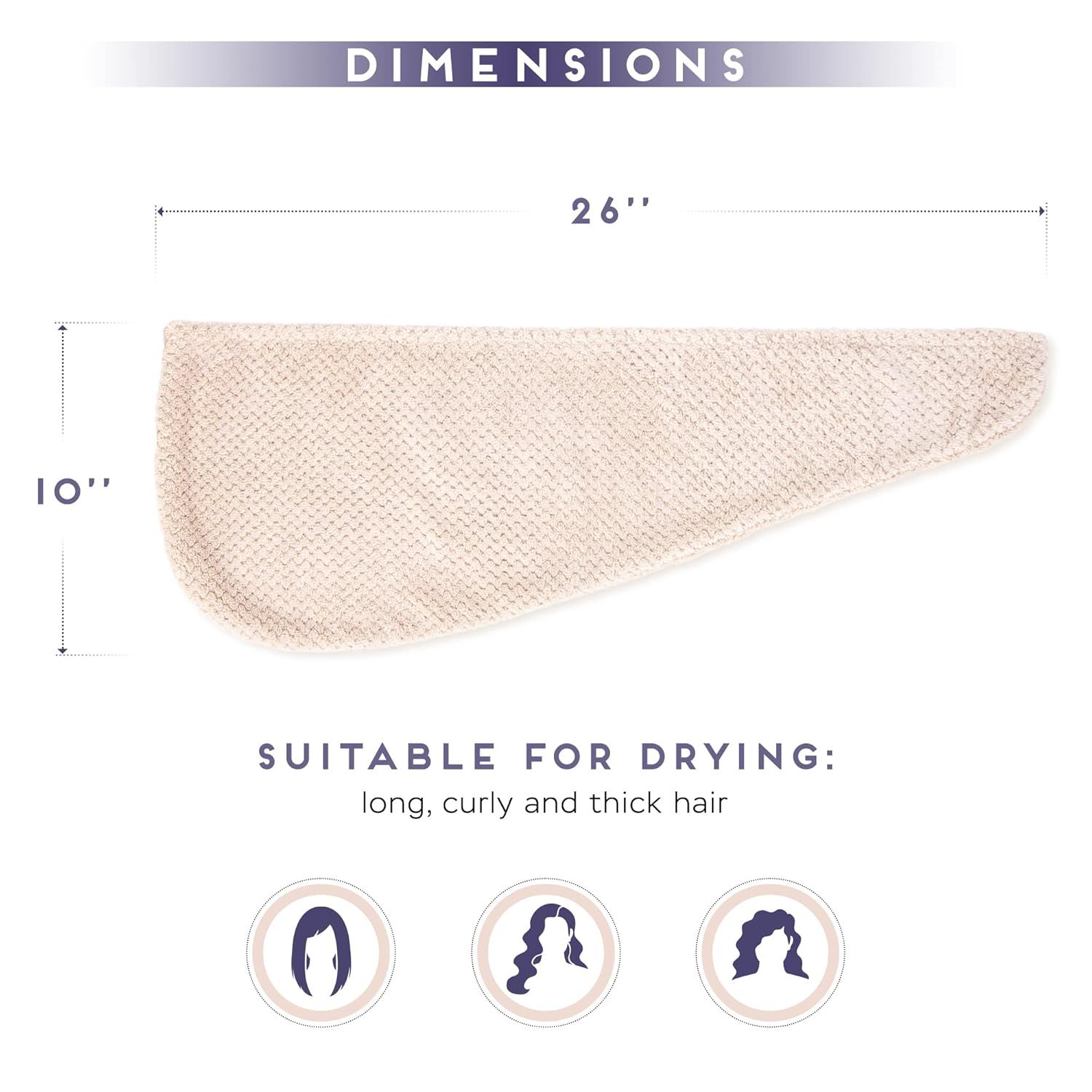 2 Pack Microiber Hair Towel Wrap or Women, Anti rizz Quick Drying Hair Turban or All Hair Style, Absorbent and Lightweight (Beige) - Image 5