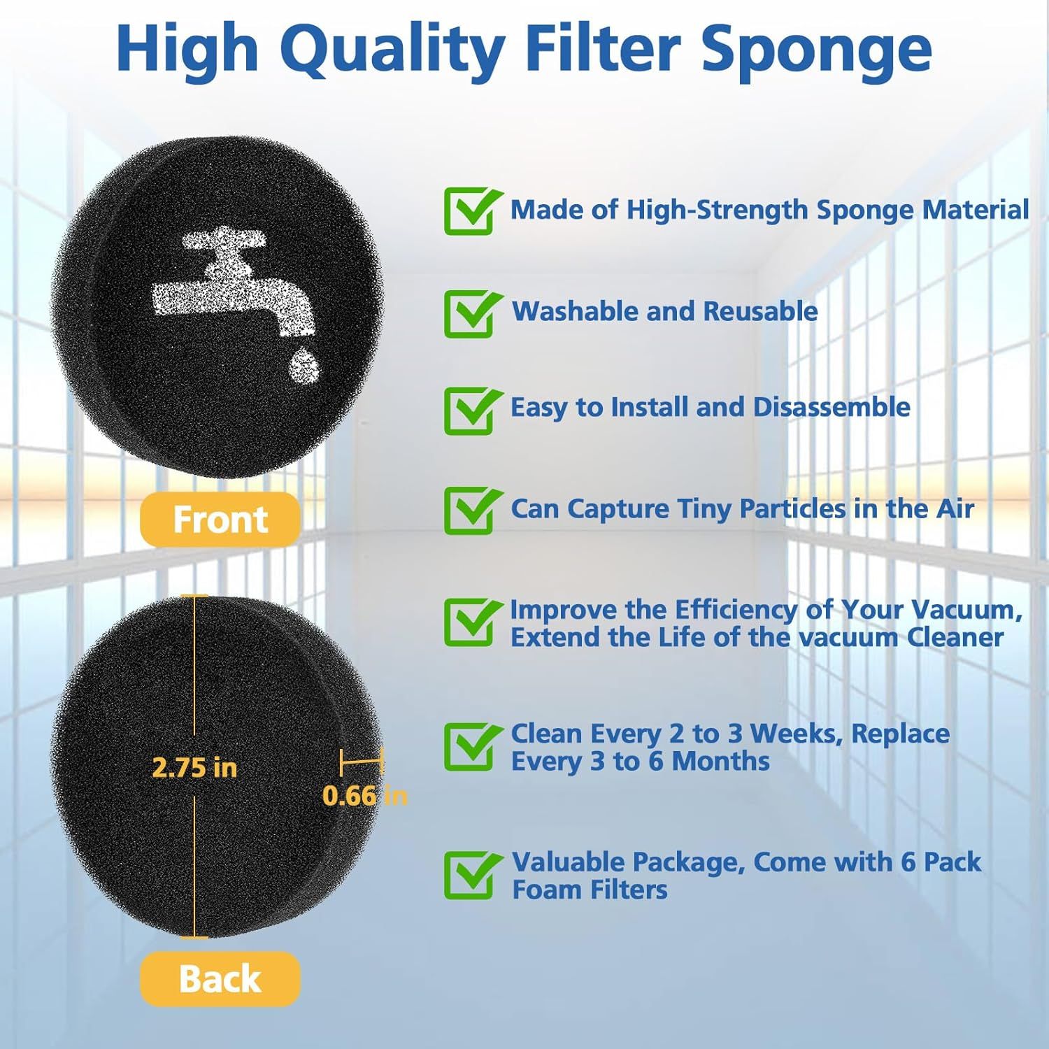 Sponge ilter Replacement Compatible with BLACK+DECKER POWERSERIES+ 16V / 20V Cordless Stick Vacuum Models BHEA420J, BHEA520J, BHEA18D1, Replace Part BHEA1, 6 Pack - Image 5