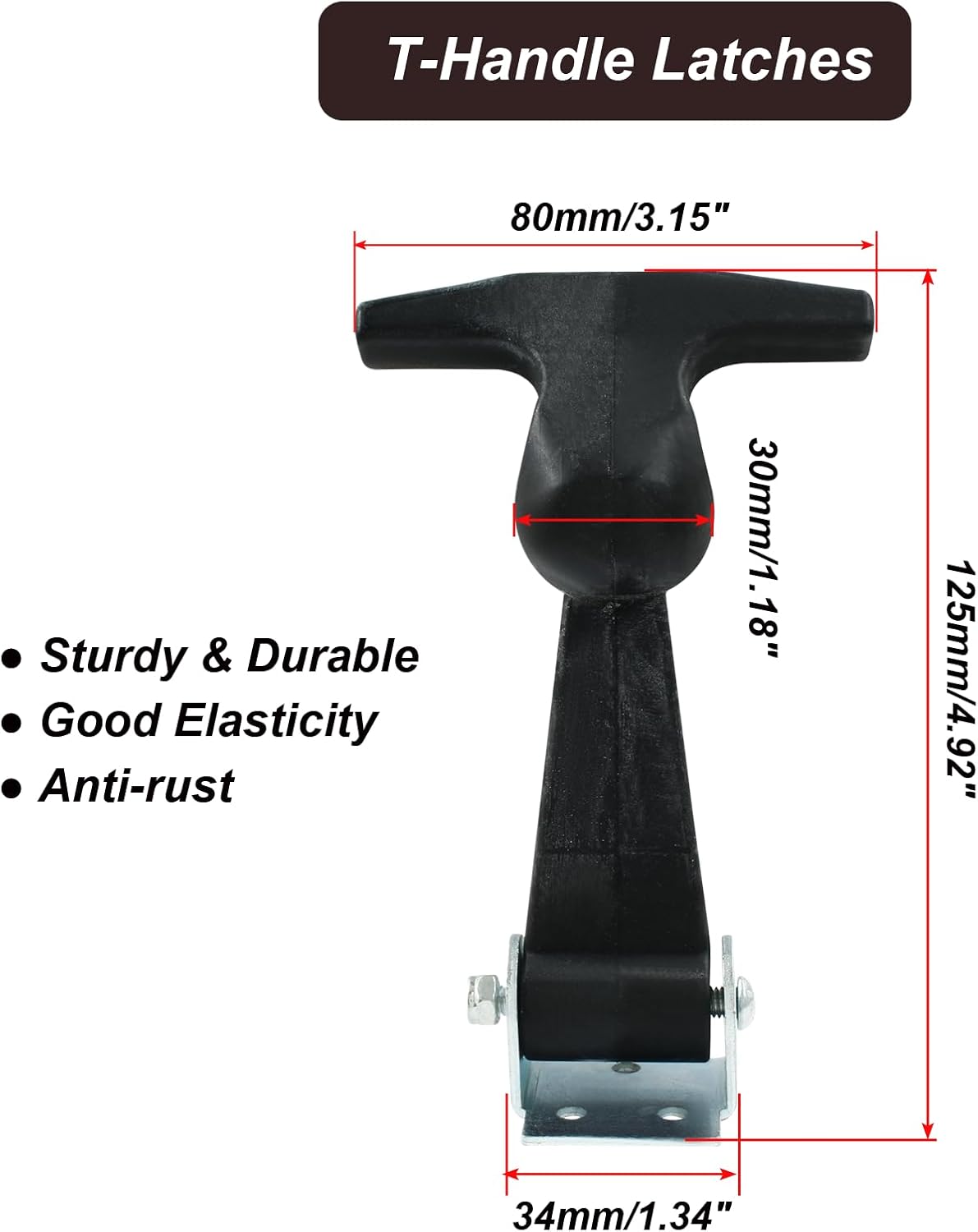 Biaungdo 2 Pcs Rubber Flexible Hood Catch, Black T-Handle Draw Latches with Brackets Stainless Steel T-Handle Hasp for Hood/Tool Box/Vehicle Engine - Image 2