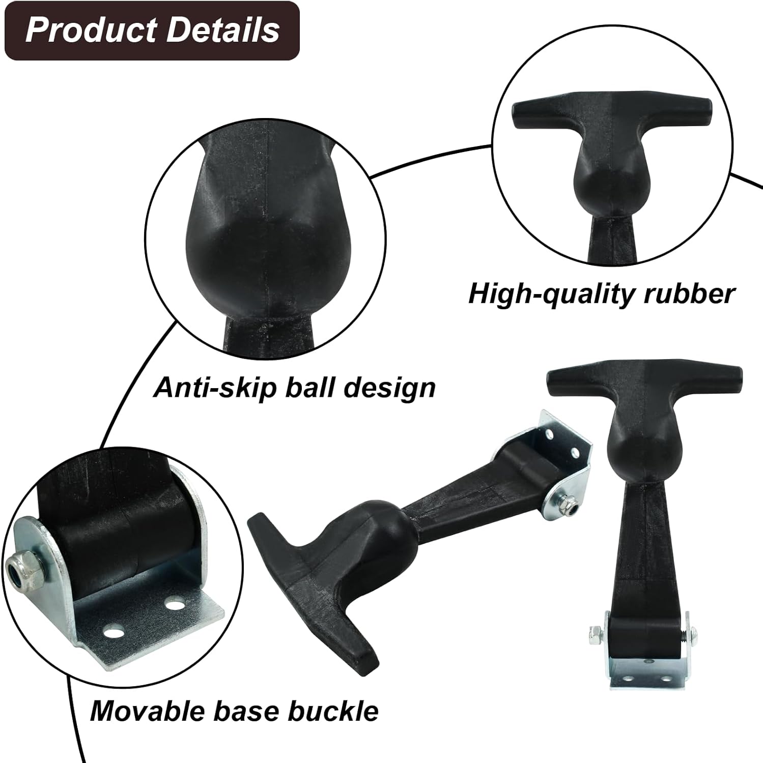 Biaungdo 2 Pcs Rubber Flexible Hood Catch, Black T-Handle Draw Latches with Brackets Stainless Steel T-Handle Hasp for Hood/Tool Box/Vehicle Engine - Image 3