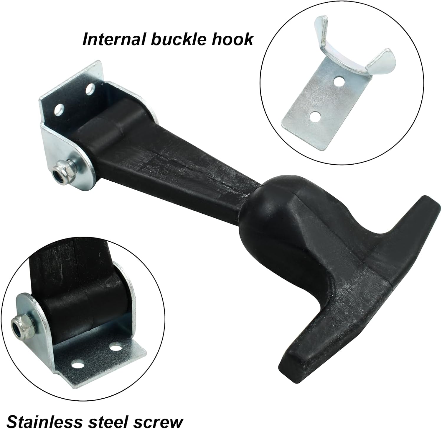 Biaungdo 2 Pcs Rubber Flexible Hood Catch, Black T-Handle Draw Latches with Brackets Stainless Steel T-Handle Hasp for Hood/Tool Box/Vehicle Engine - Image 4