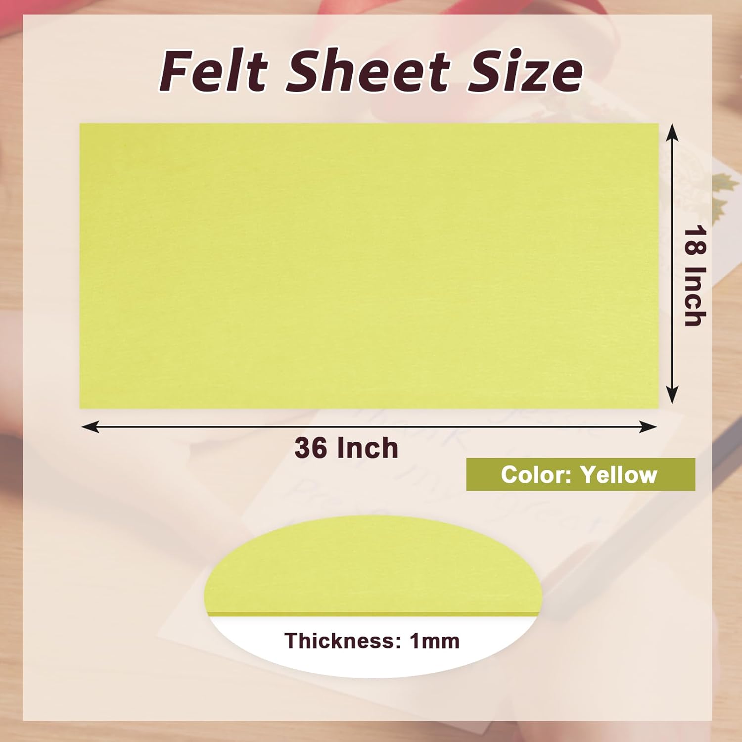 Biaungdo Yellow Felt Fabric Sheet, 18 x 36 Inch Wide 1mm Thick Felt Sheets, Soft Acrylic Craft Felts Liners for DIY Sewing Arts Crafts Drawer Jewelry Box - Image 2