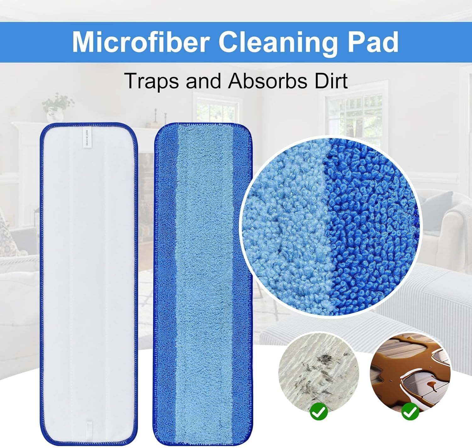 4 Pack Microiber Cleaning Pad or Bona Mop Sae or Hardwood & Hard Surace loors Dry Wet loor Cleaning - Includes 2 Microiber Cleaning Pad and 2 Dusting Pad - Microiber Mop Pads or 18Inch Mop - Image 2