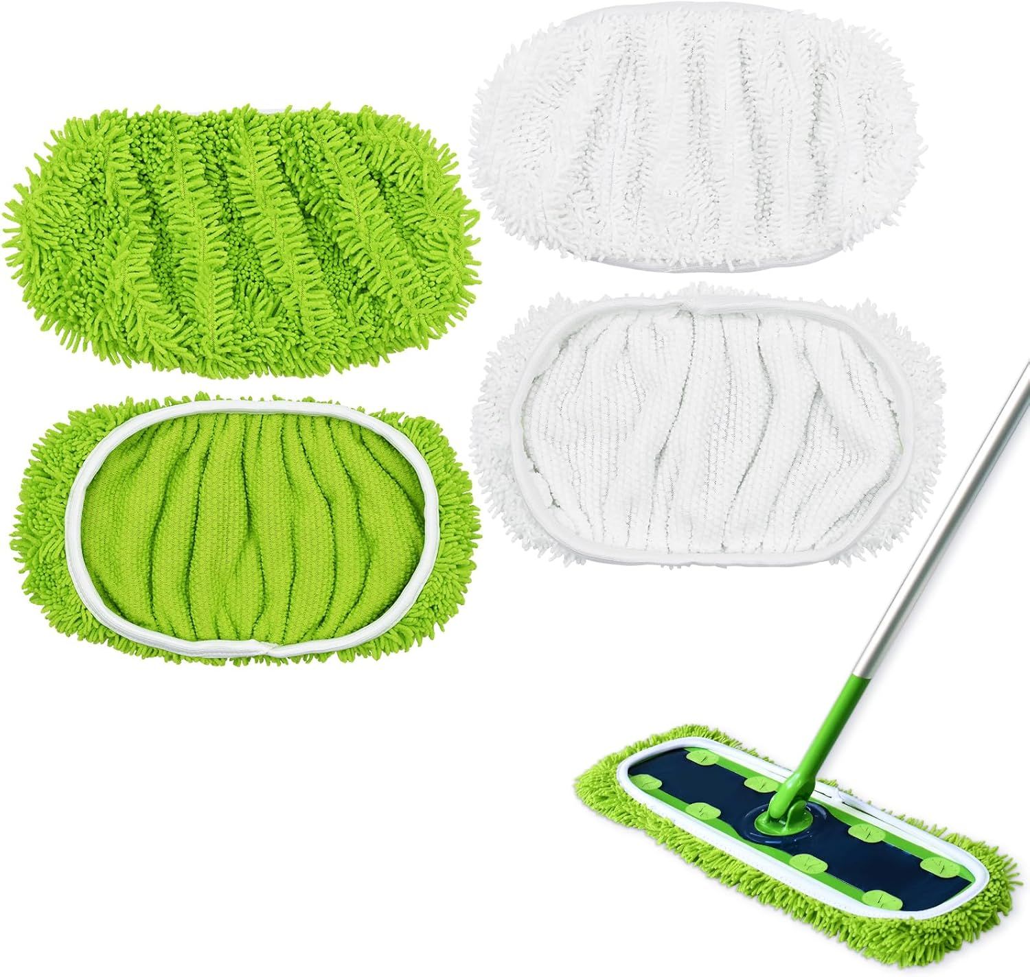 XL Mop Pads Compatible with Swier XL Sweeper, X-Large Dry Sweeping Cloths, XL Wet Pads Reills, Reusable Washable Microiber Heavy Duty Wet Mopping Cloths or Hardwood loor Cleaning, 4 Pack - Image 1