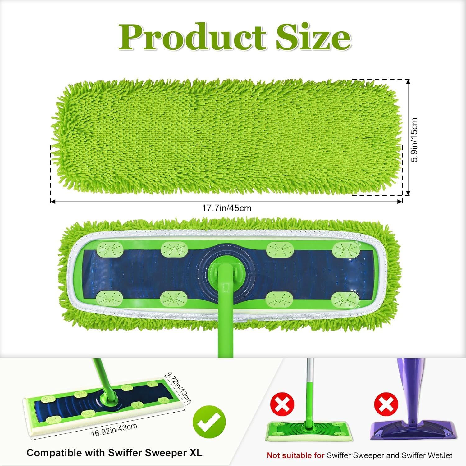 XL Mop Pads Compatible with Swier XL Sweeper, X-Large Dry Sweeping Cloths, XL Wet Pads Reills, Reusable Washable Microiber Heavy Duty Wet Mopping Cloths or Hardwood loor Cleaning, 4 Pack - Image 2