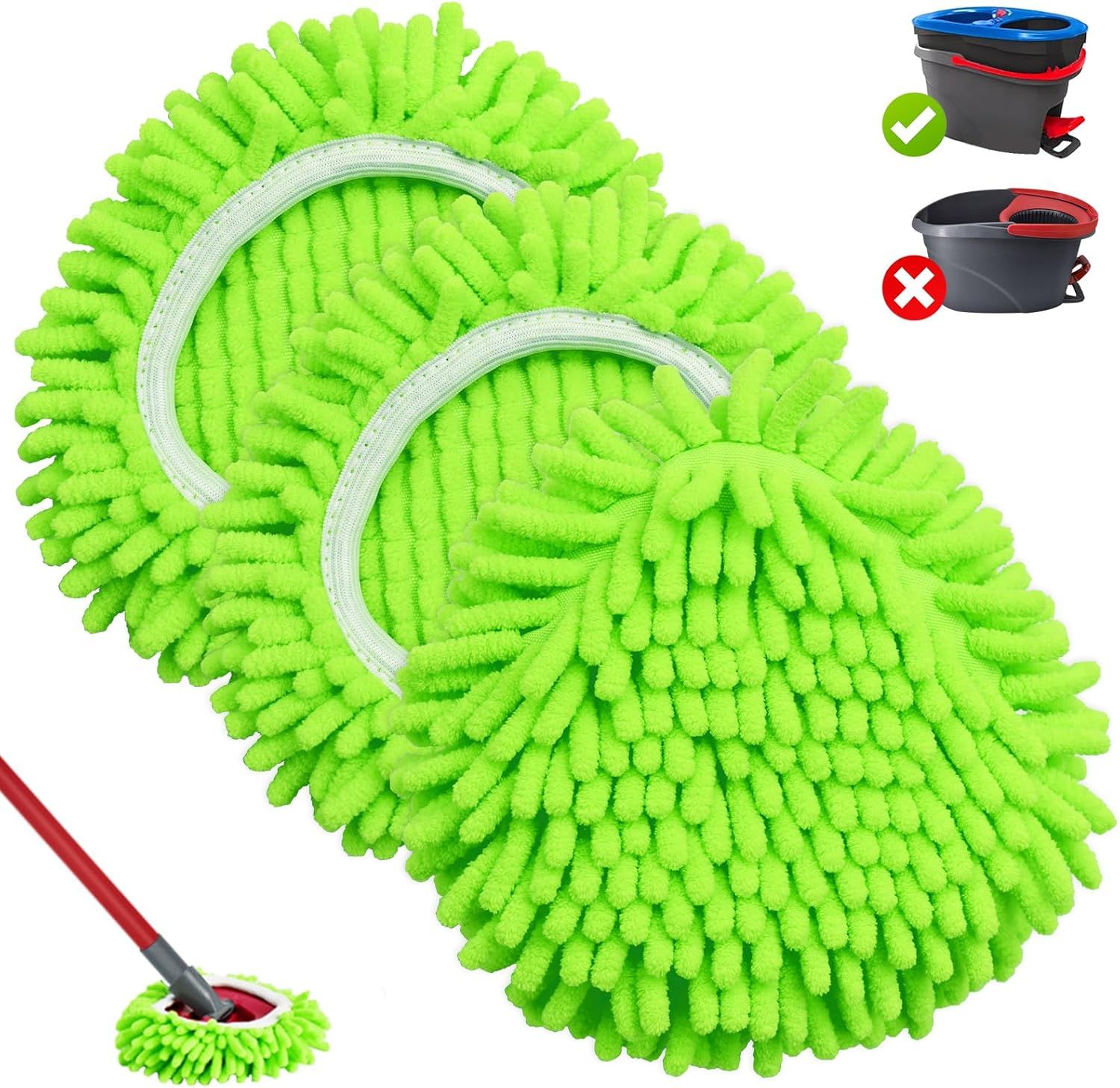 Mop Heads Replacements, 3 Pack Spin Mop Reill Replace Head or O Cedar RinseClean 2 Tank System, Microiber & Chenille, Machine Washable and Sae or Cleaning All Hard-suraced loors - Image 1
