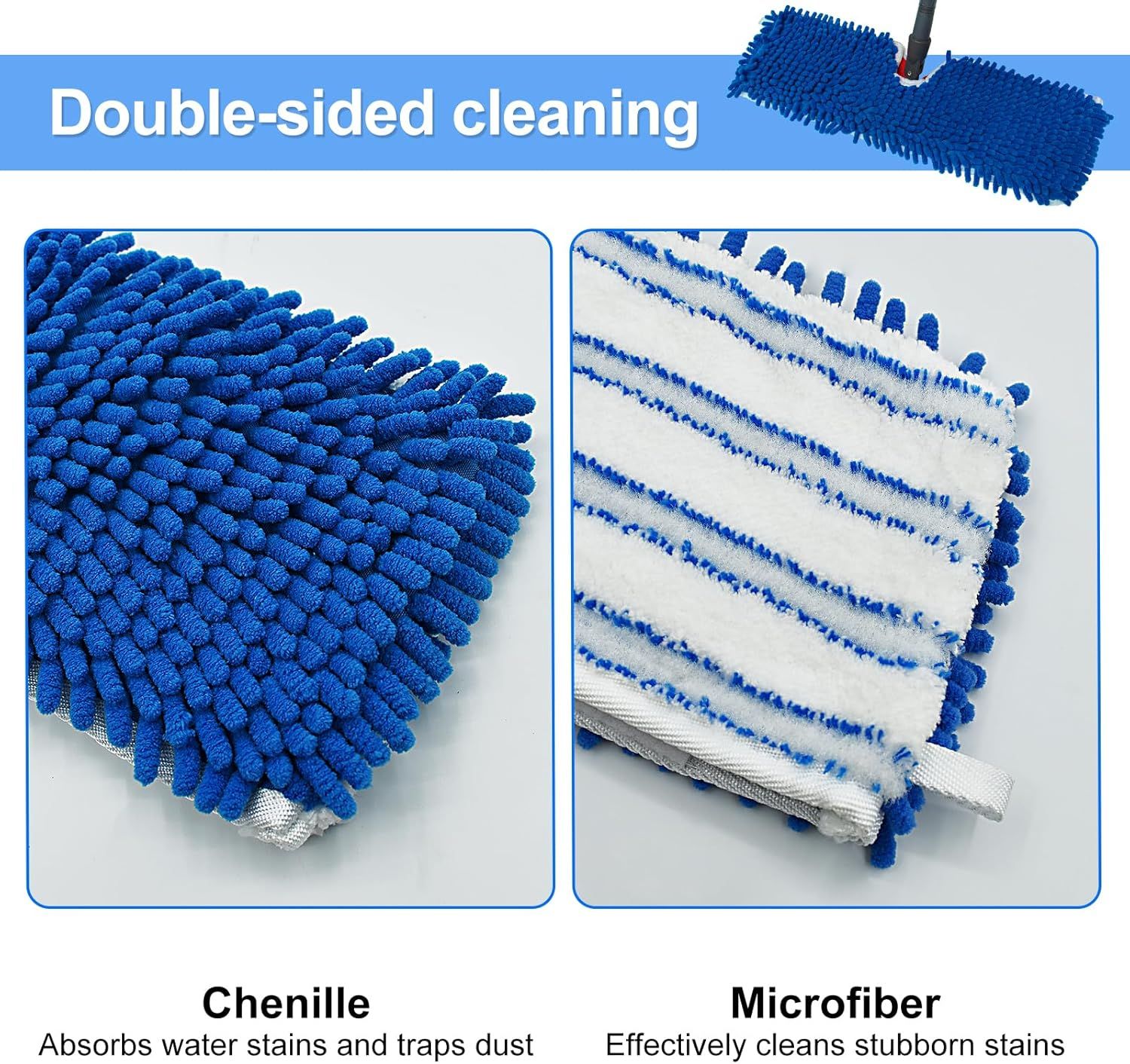 3 Pack Mop Heads Replacements Compatible or Ocedar Dual-Action Microiber lip Mop, Double Sided Mop Replace Head Mop Reills with Microiber & Chenille or Dry Wet Use, Reusable, Machine Washable - Image 2