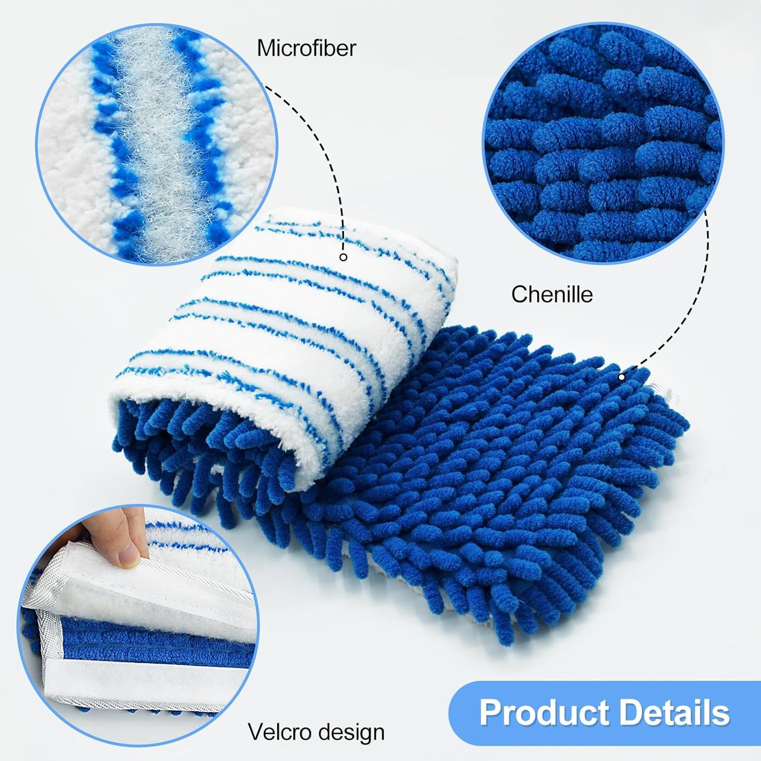 3 Pack Mop Heads Replacements Compatible or Ocedar Dual-Action Microiber lip Mop, Double Sided Mop Replace Head Mop Reills with Microiber & Chenille or Dry Wet Use, Reusable, Machine Washable - Image 3