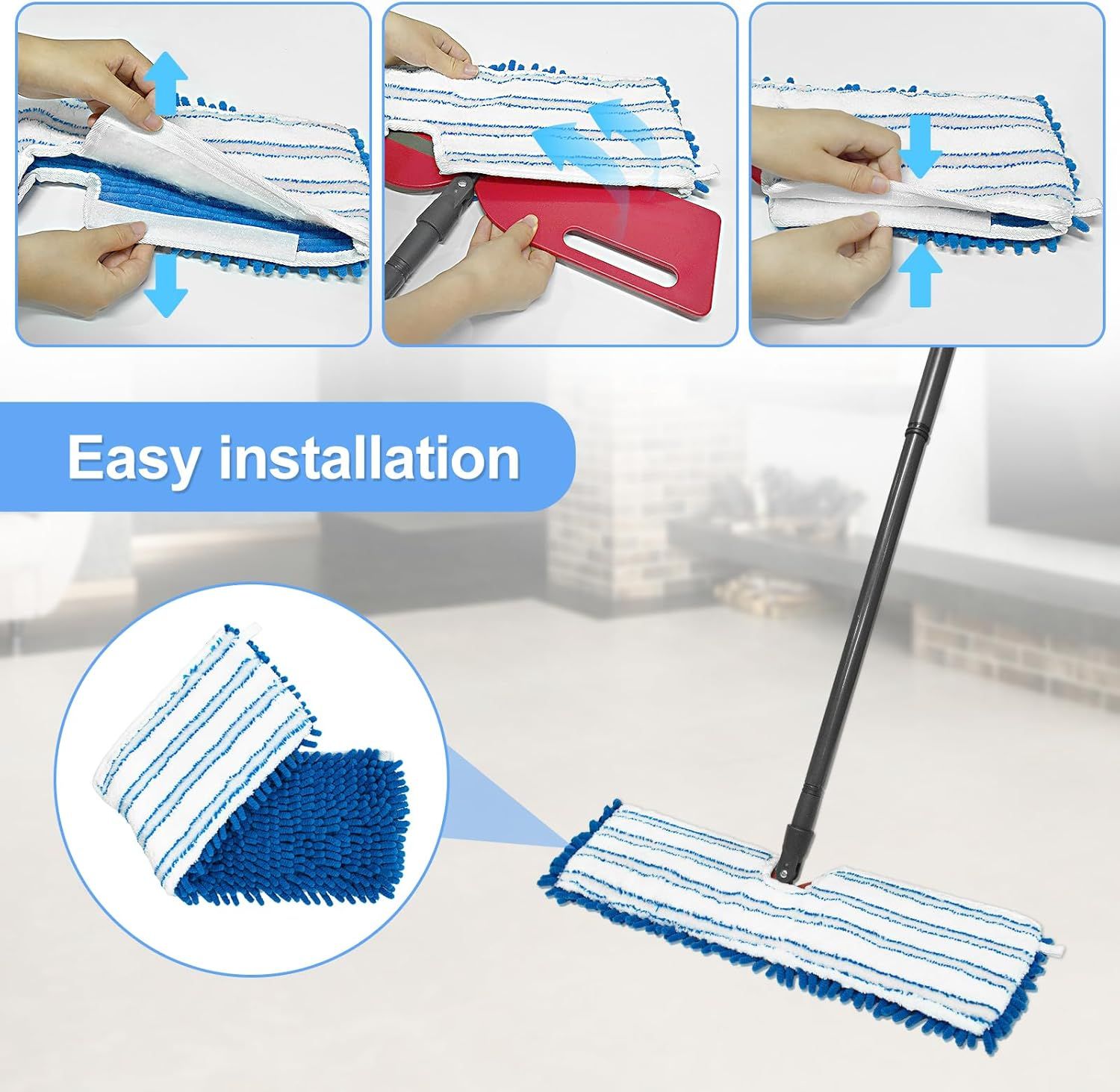 3 Pack Mop Heads Replacements Compatible or Ocedar Dual-Action Microiber lip Mop, Double Sided Mop Replace Head Mop Reills with Microiber & Chenille or Dry Wet Use, Reusable, Machine Washable - Image 7