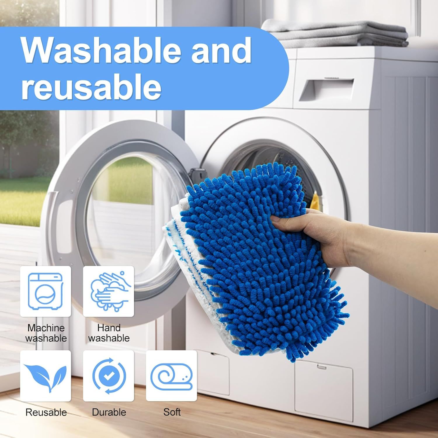 3 Pack Mop Heads Replacements Compatible or Ocedar Dual-Action Microiber lip Mop, Double Sided Mop Replace Head Mop Reills with Microiber & Chenille or Dry Wet Use, Reusable, Machine Washable - Image 8