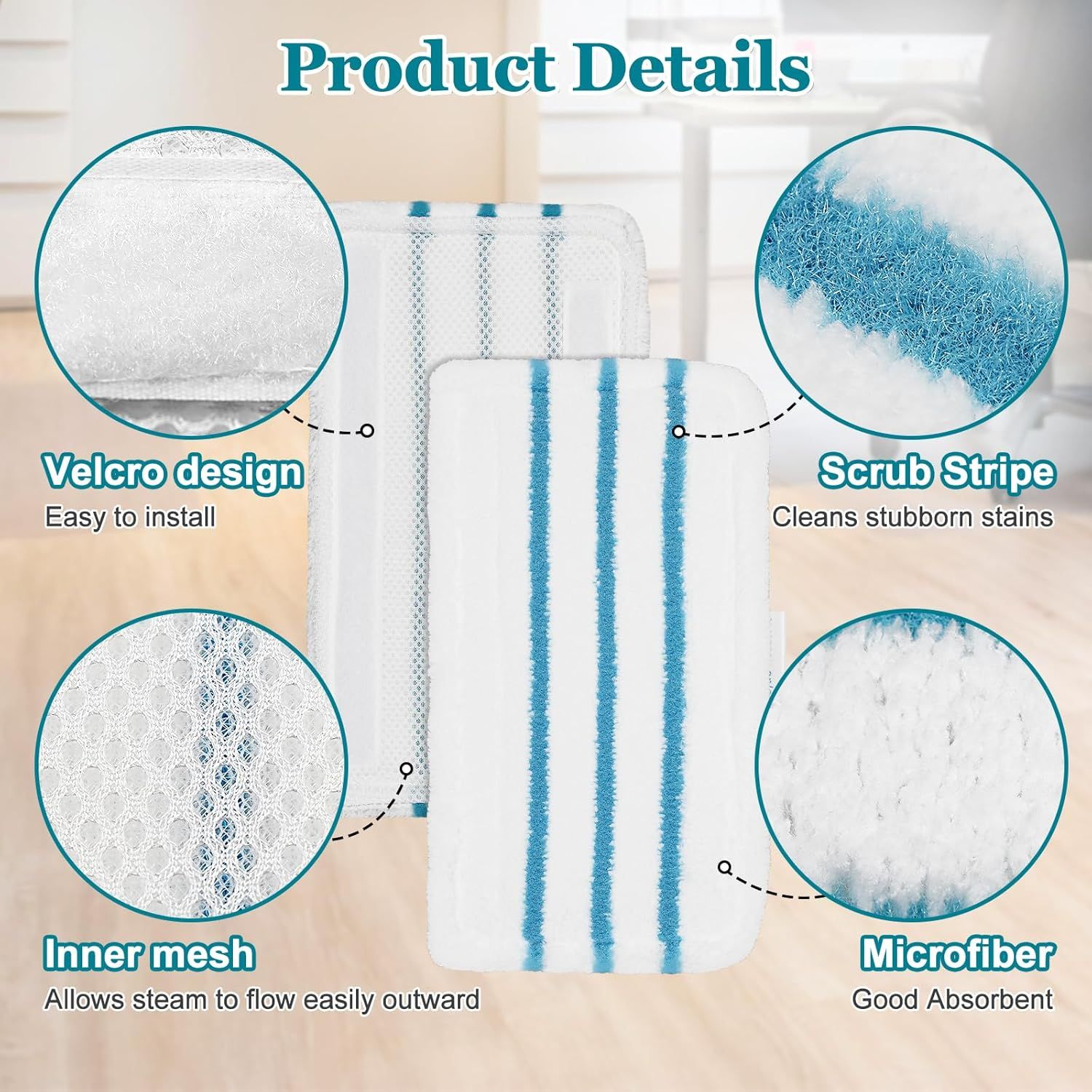 4Pack Steam Mop Pads Replacement or Black+Decker Steam Mop SM1600, SM1610, SM1620, HSM13E1, HSMC1300X, HSMC1321, HSMC1361SG Cleaner Black and Decker Steam Mop Replacement Pads - Image 3