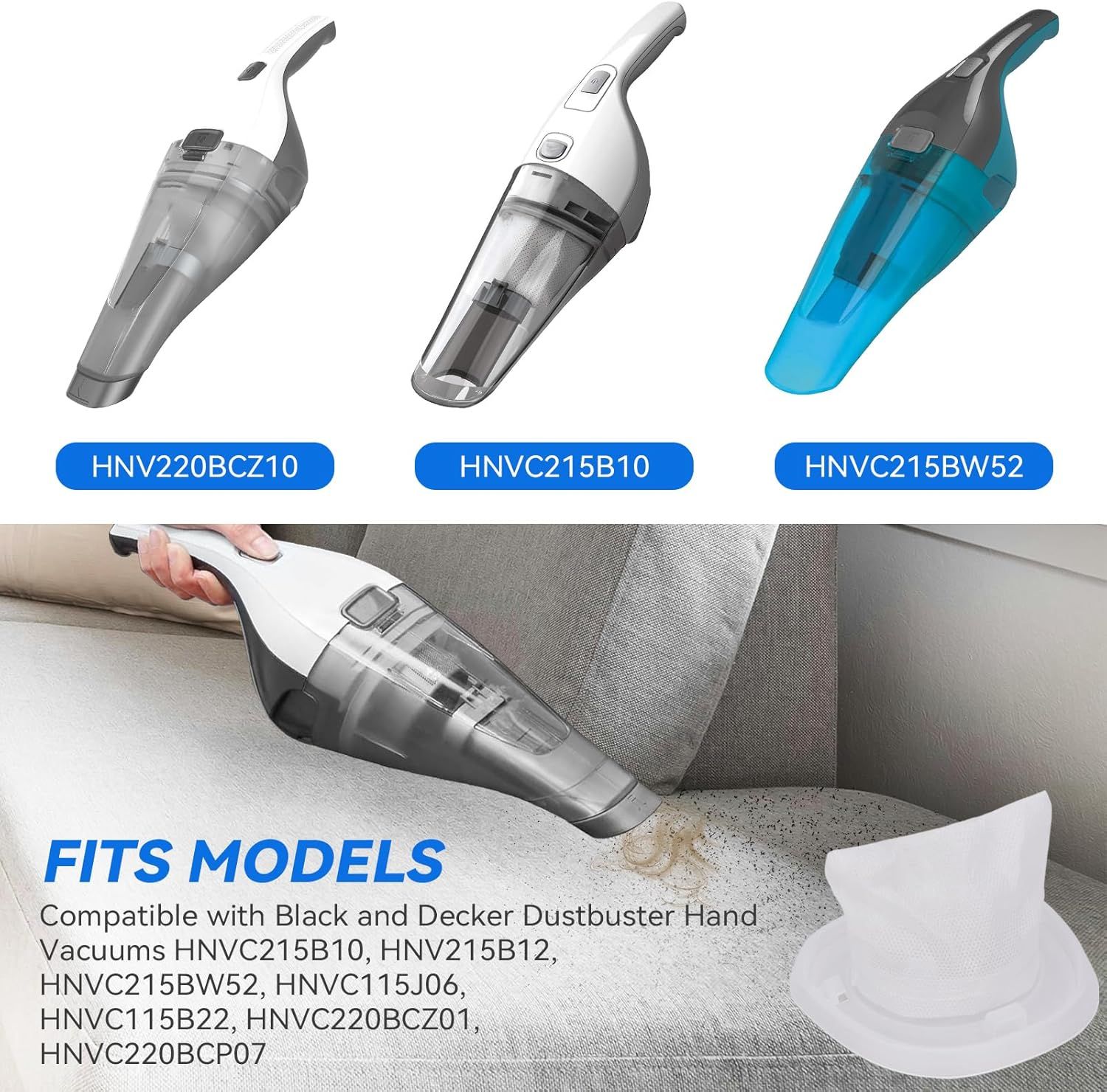 HNVC10 ilter Replacement or Black and Decker Dustbuster Hand Vacuum HNVC115J06, HNVC115B22, HNVC215B10, HNV215B12, HNVC215BW52, HNVC220BCZ01, HNVC220BCP07 (12 Pack) - Image 3